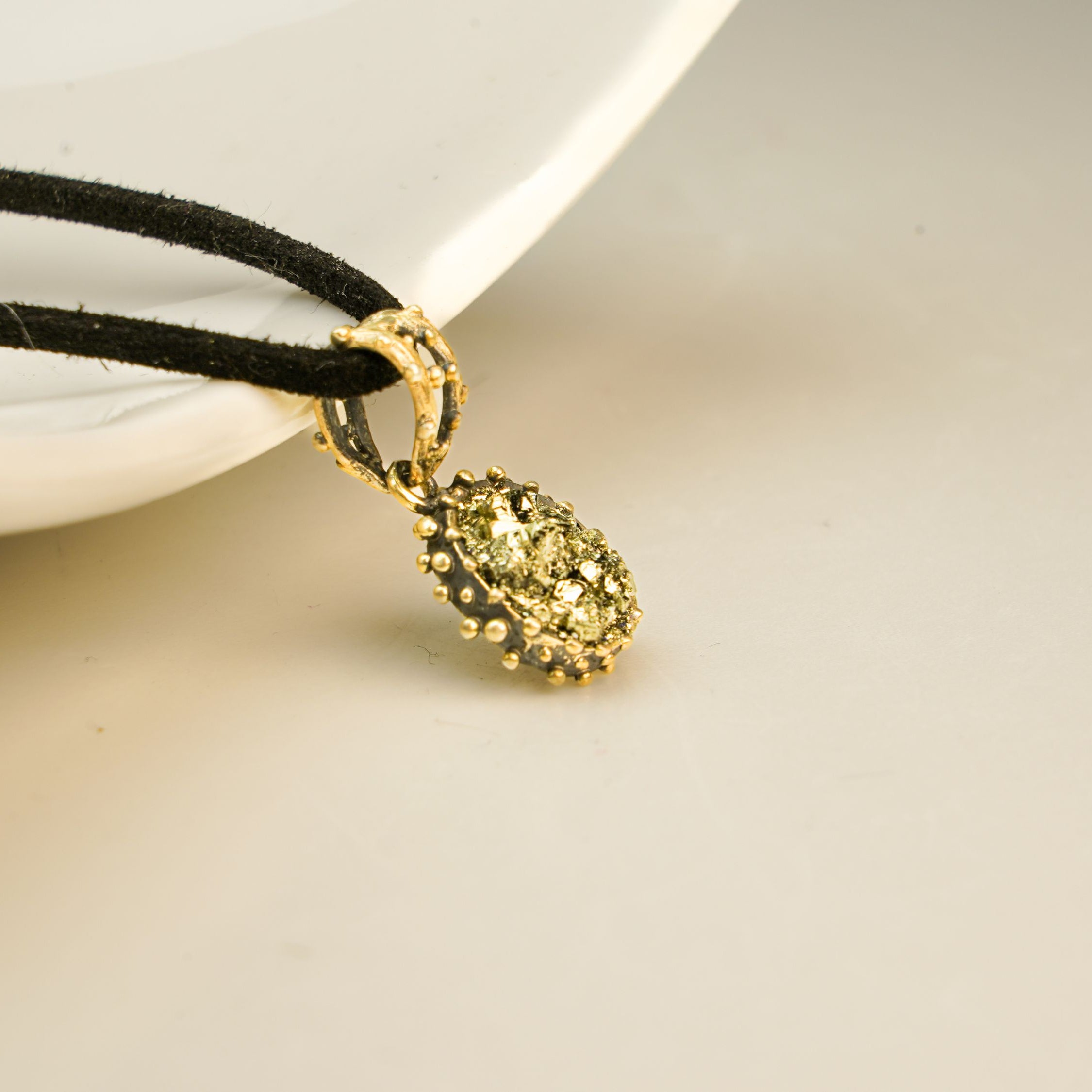 pyrite necklace elegant oval pendant clean minimalist look