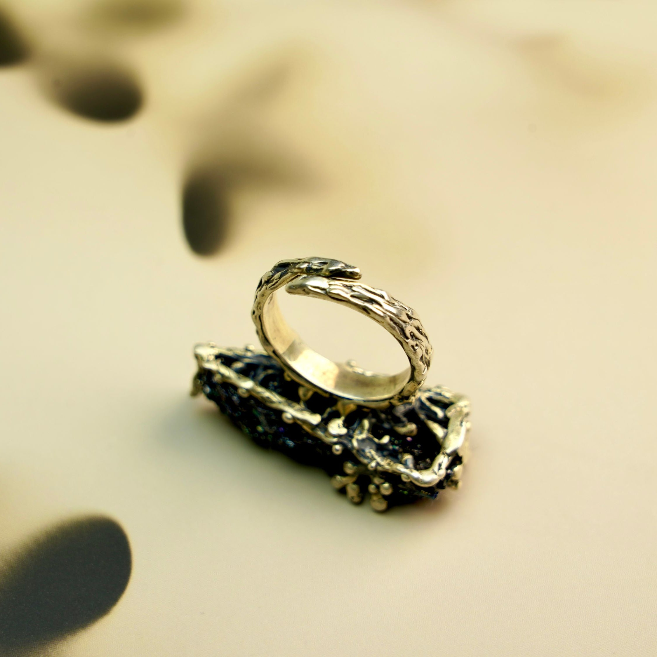 tourmaline ring close detail raw stone silver craftsmanship ring