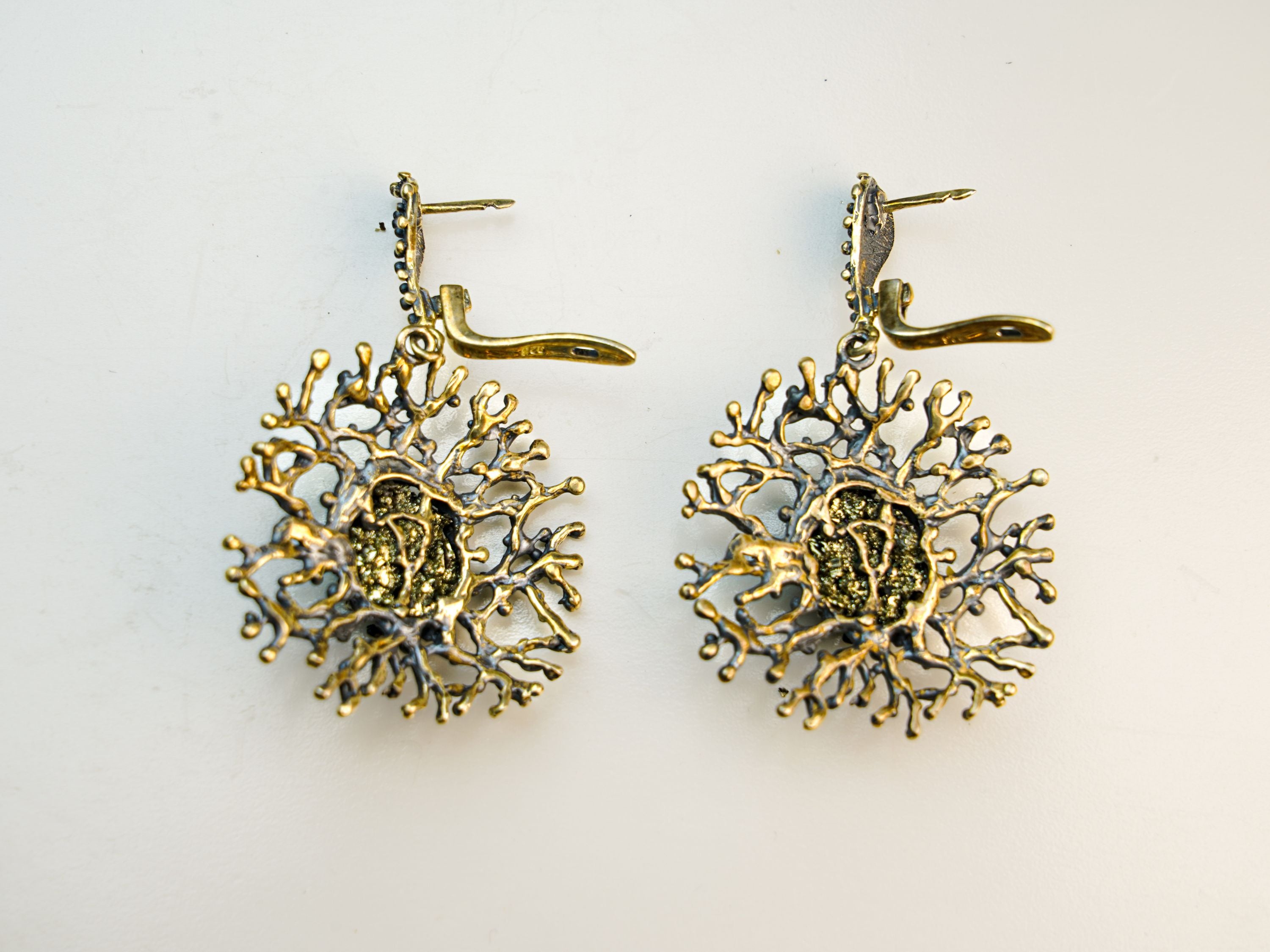 pyrite earrings backside closure detail sterling silver jewelry