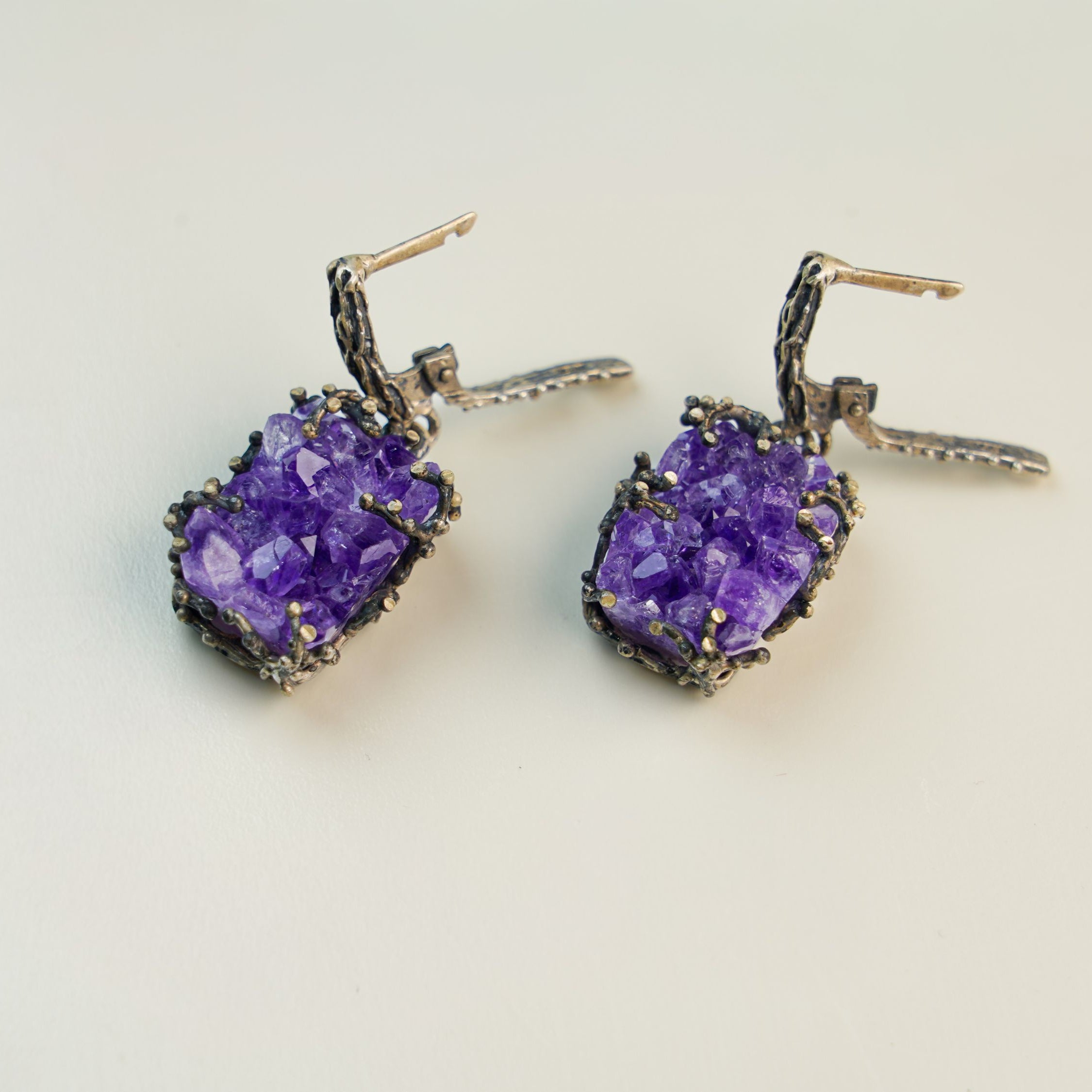 amethyst earrings side view sterling silver drop gemstone earrings