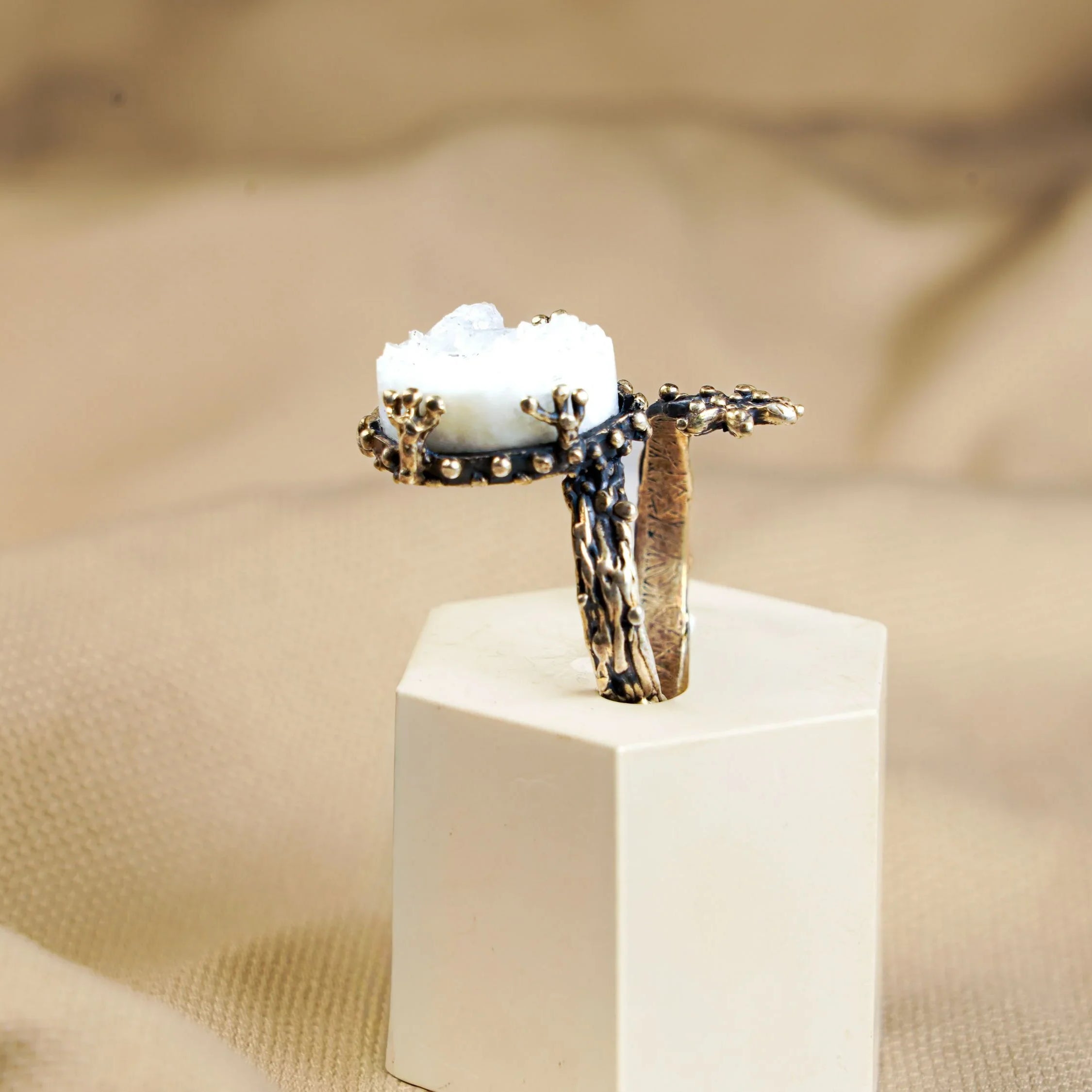 Moonstone ring side view band structure adjustable sterling silver ring