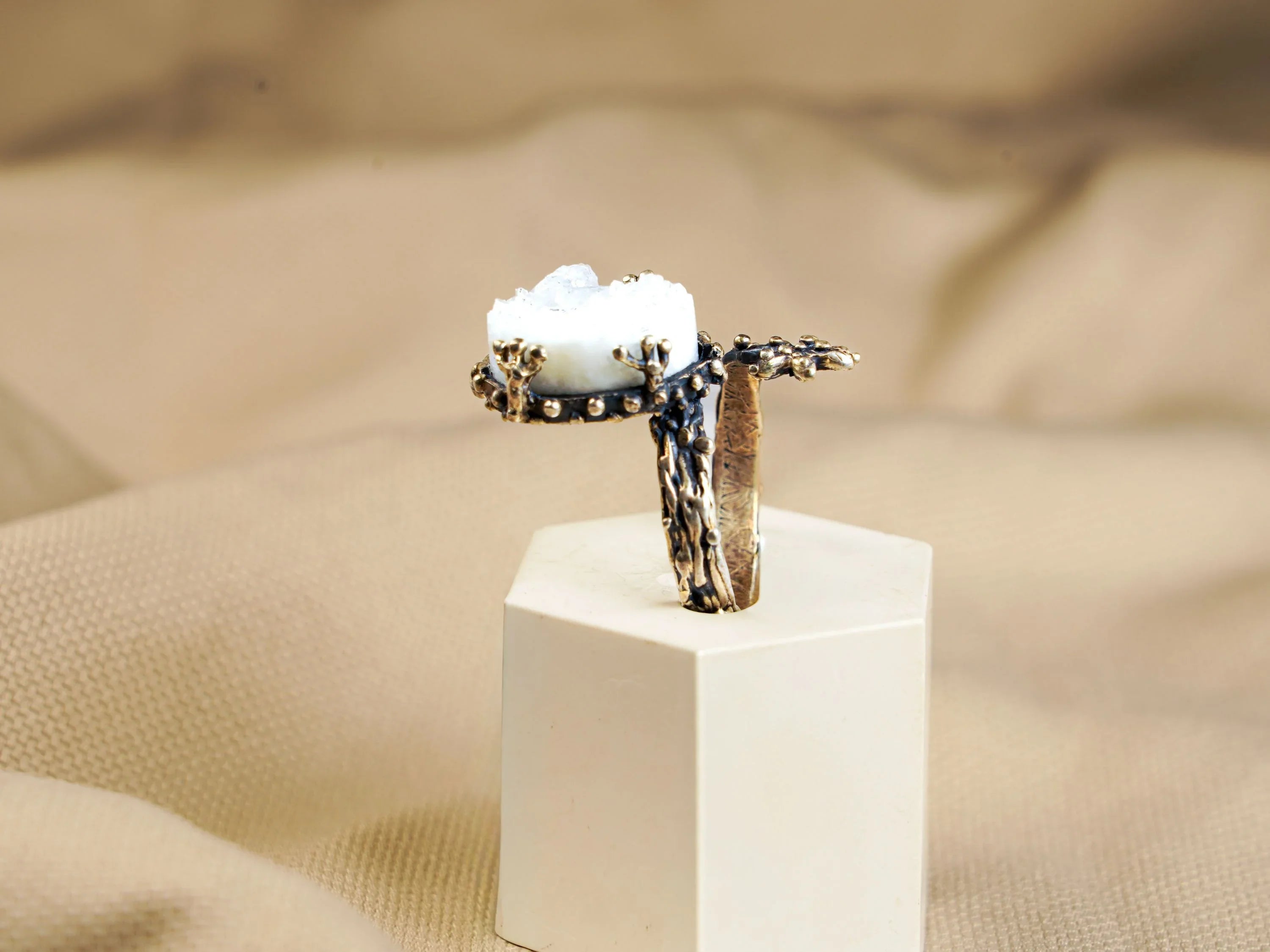 Moonstone ring side view band structure adjustable sterling silver ring