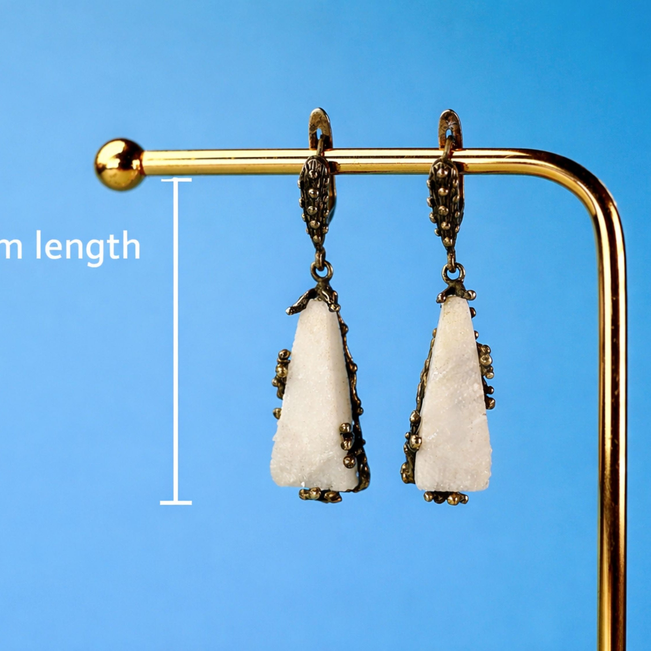 Side profile moonstone earrings length and structure silver drop earrings detail