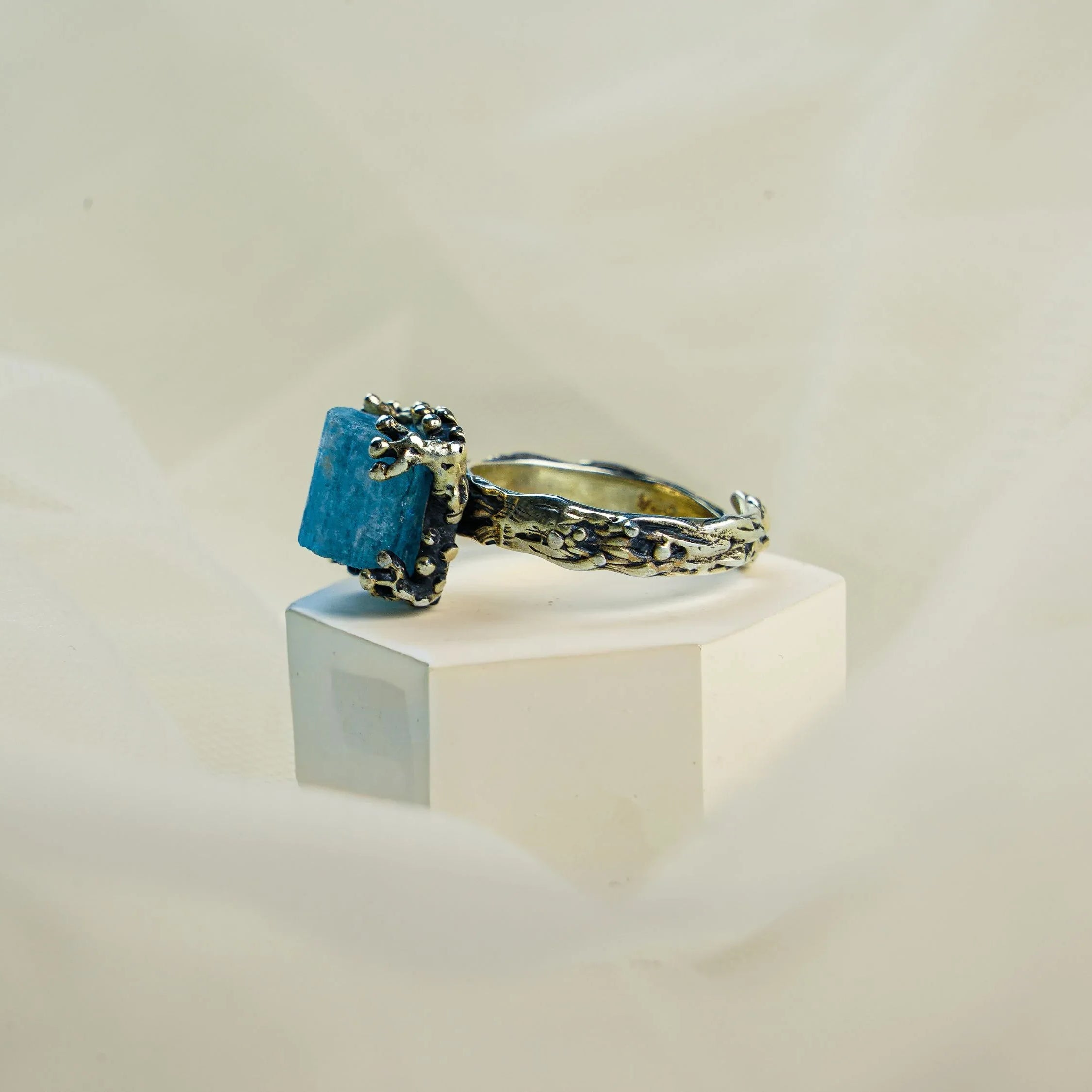 Aquamarine ring angled detail blue gemstone sterling silver handcrafted design