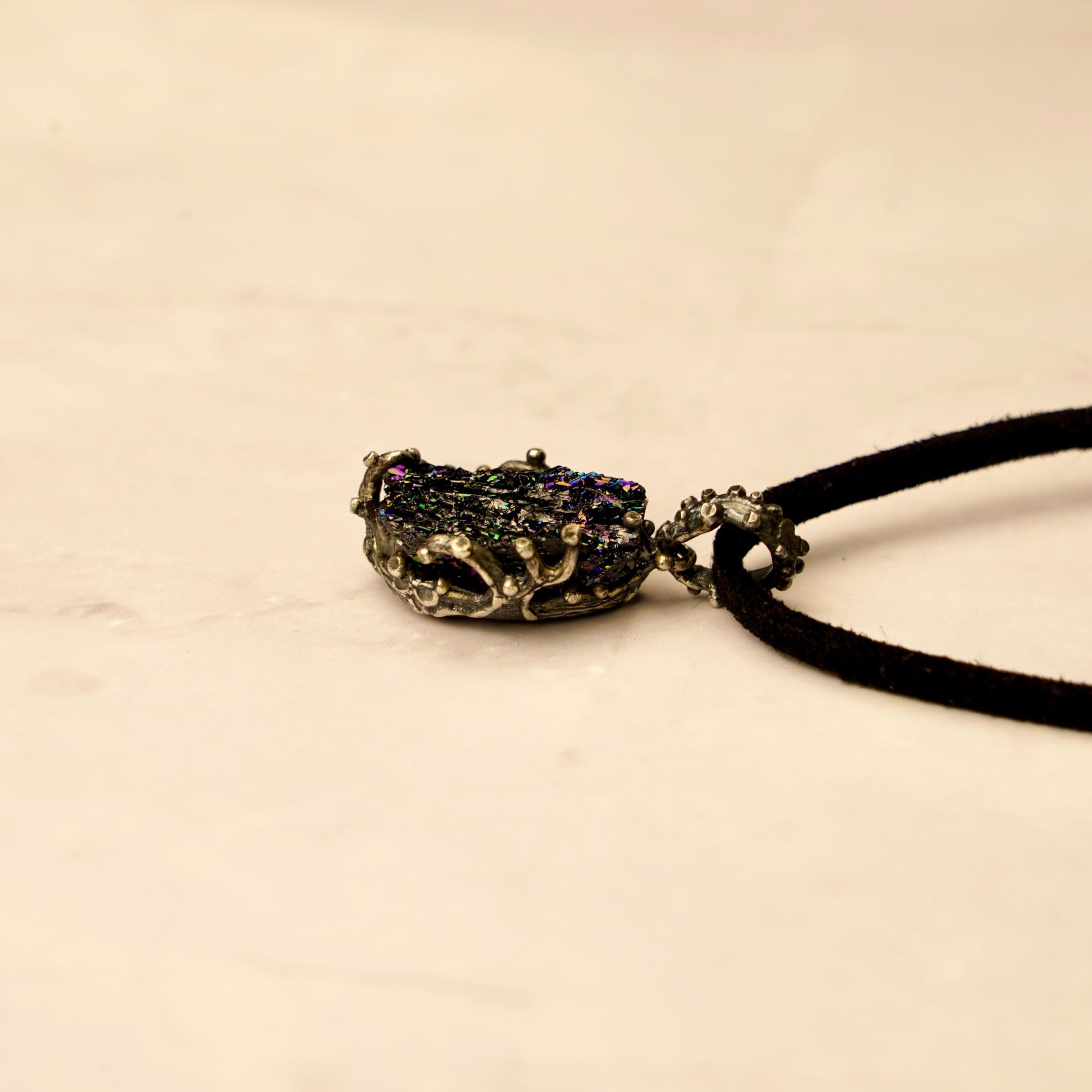 black tourmaline necklace side view thickness raw crystal pendant