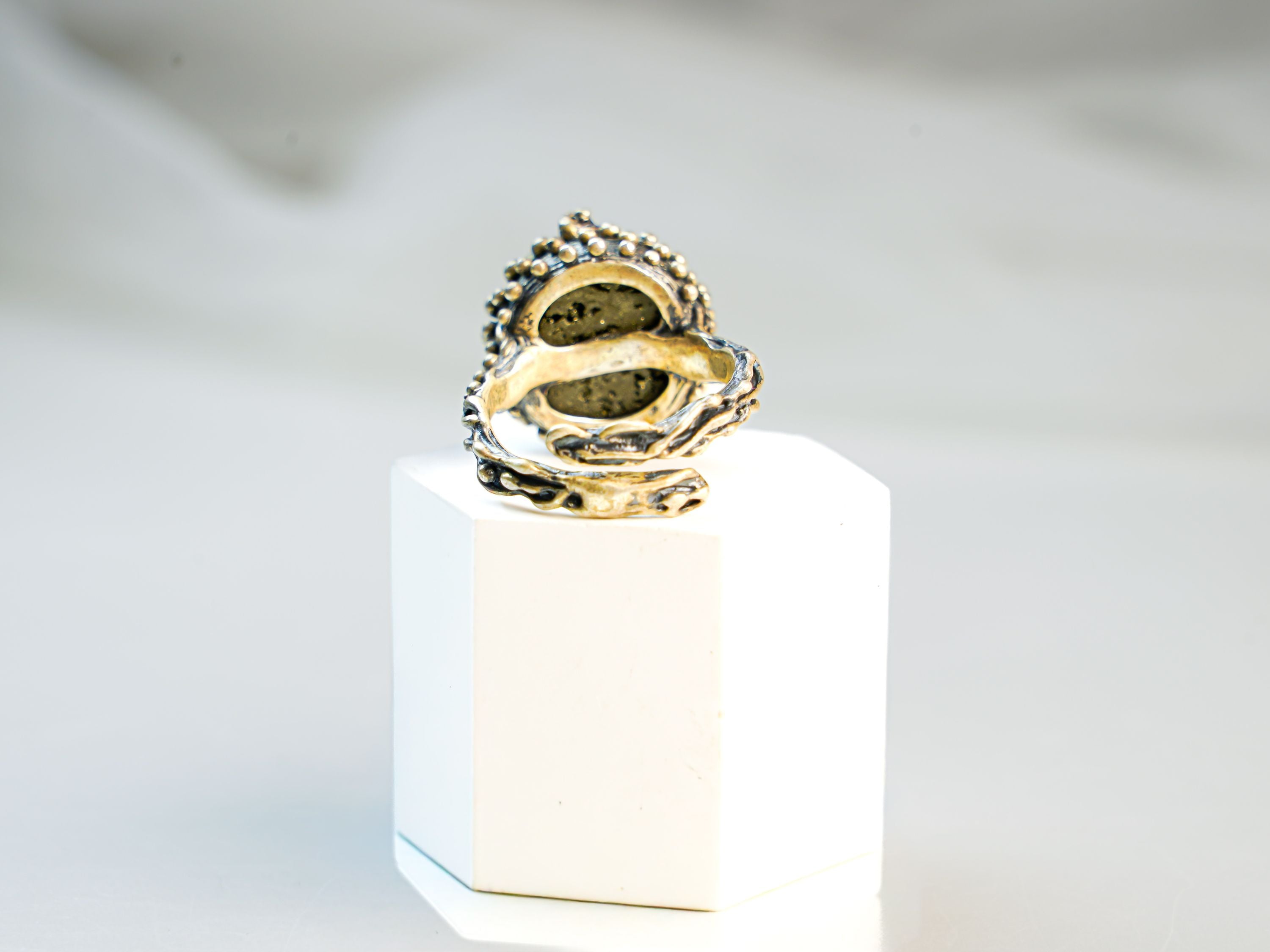 Pyrite ring inner band detail sterling silver handcrafted jewelry structure