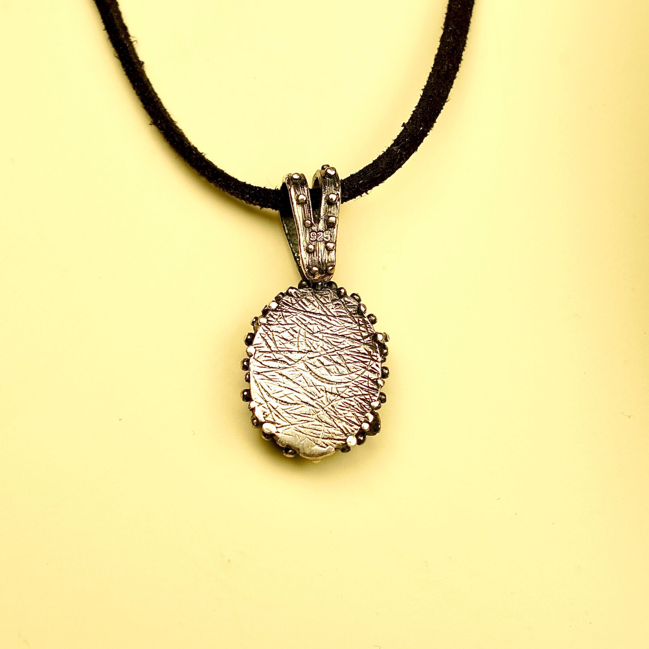 jade necklace back view sterling silver setting detail