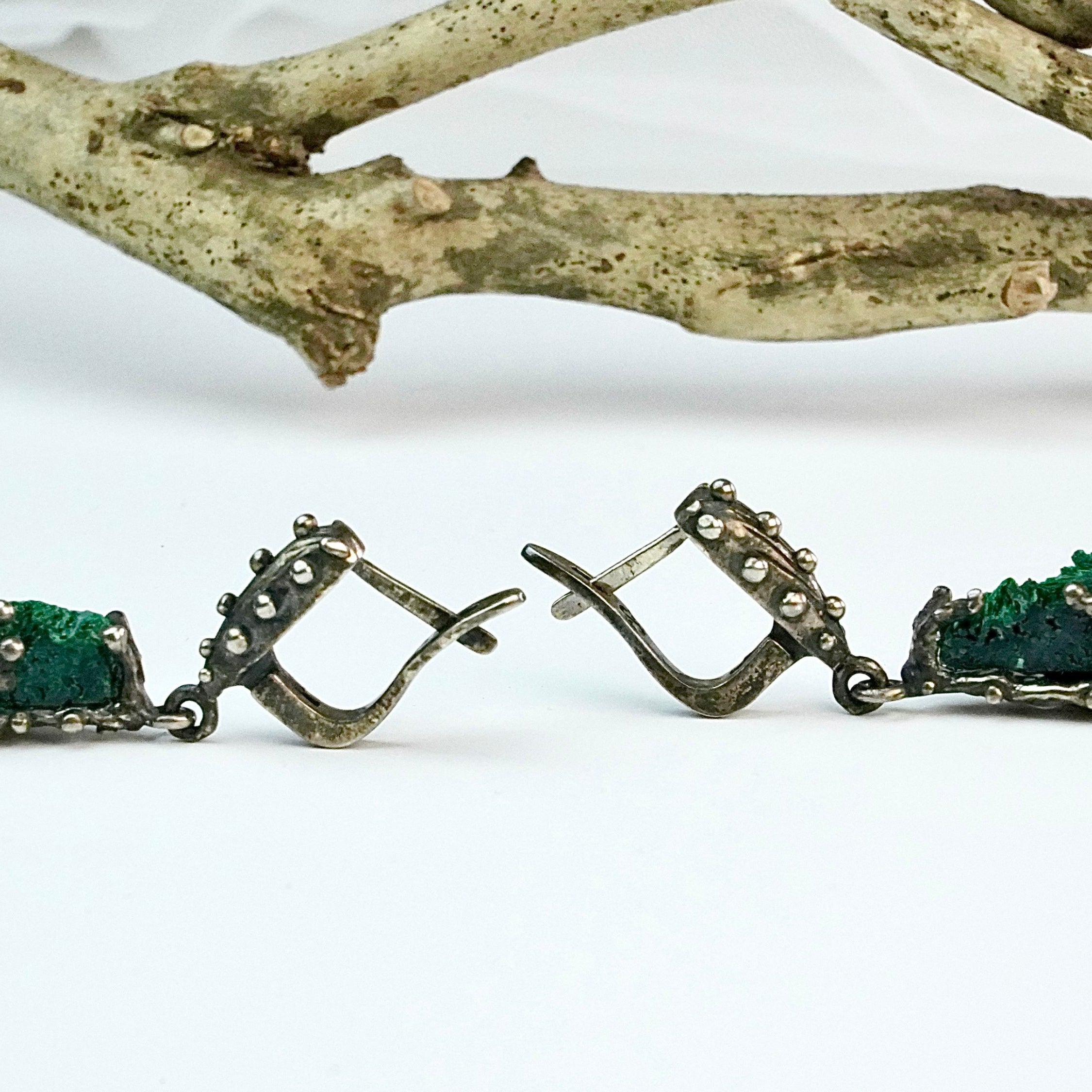 leverback closure malachite drop earrings sterling silver detail