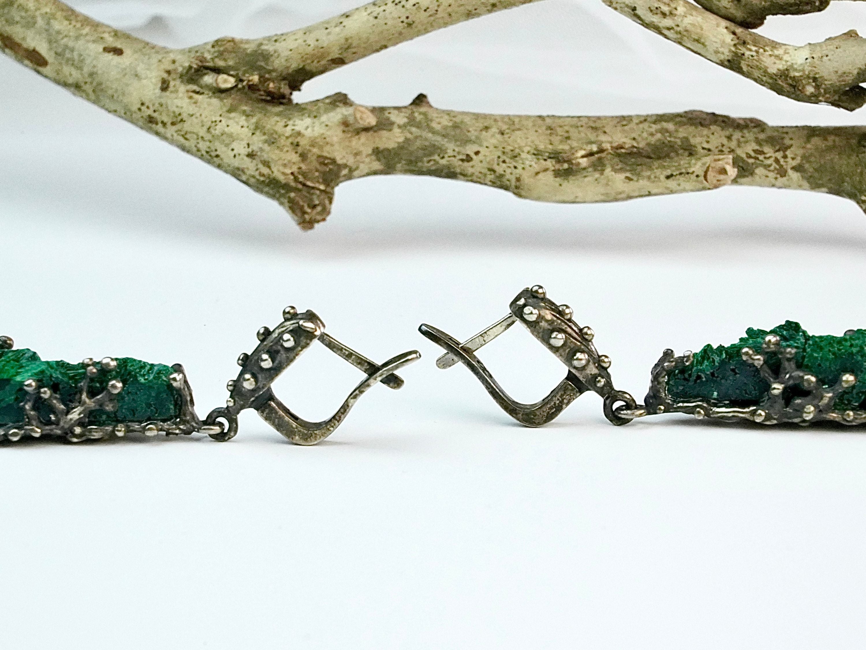 leverback closure malachite drop earrings sterling silver detail