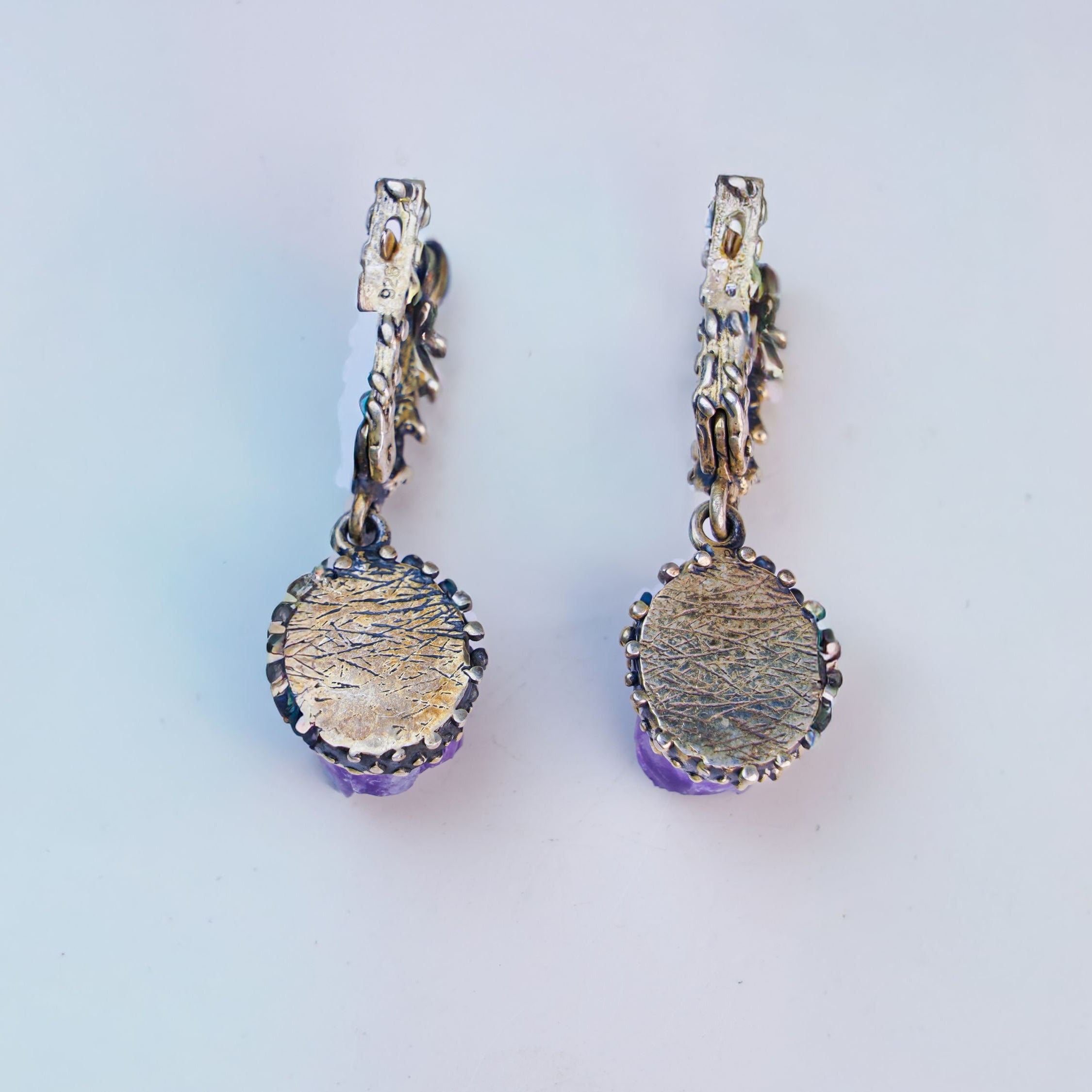 amethyst earrings backside closure detail sterling silver jewelry