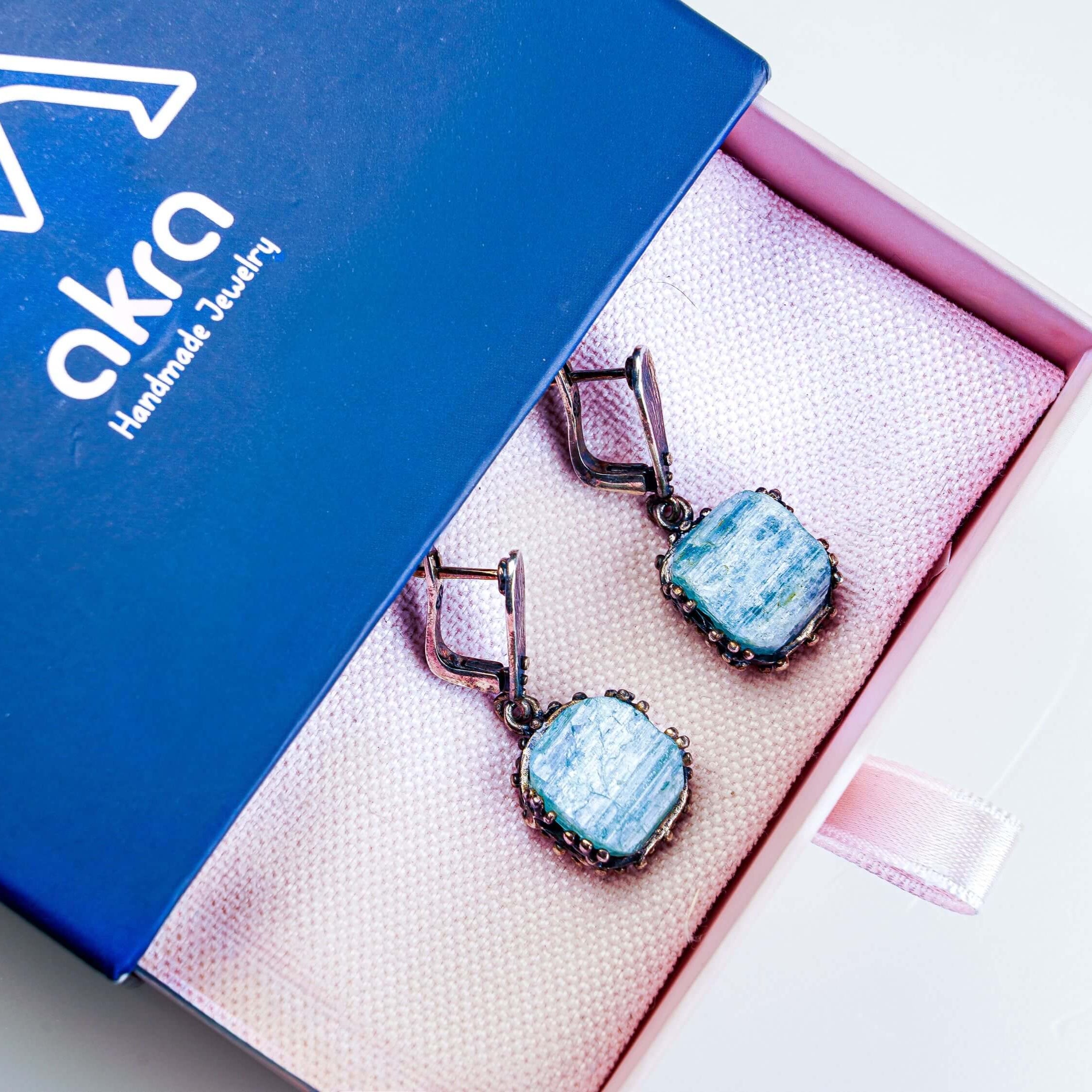 Aquamarine earrings in gift box packaging premium jewelry ready for gift