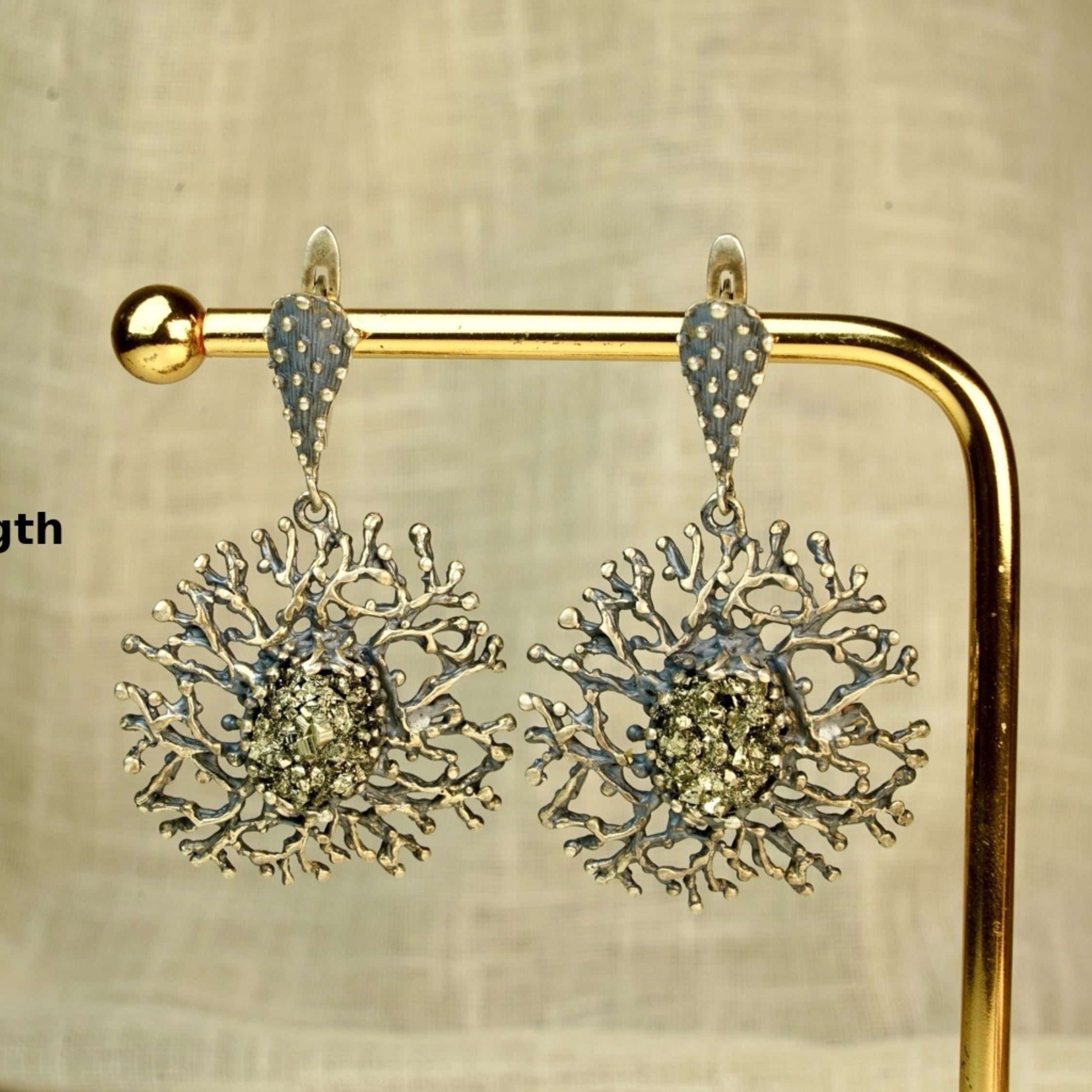 pyrite earrings size reference long statement gold stone earrings