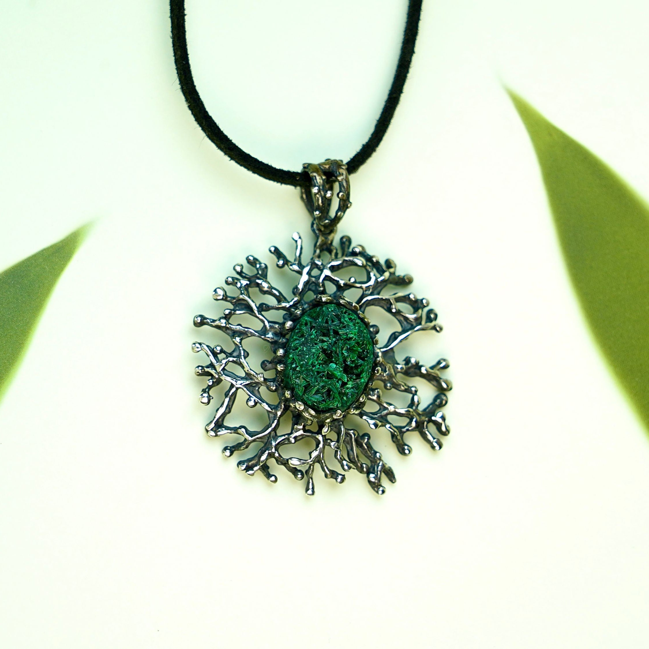 Malachite necklace detailed texture green gemstone natural pattern close up