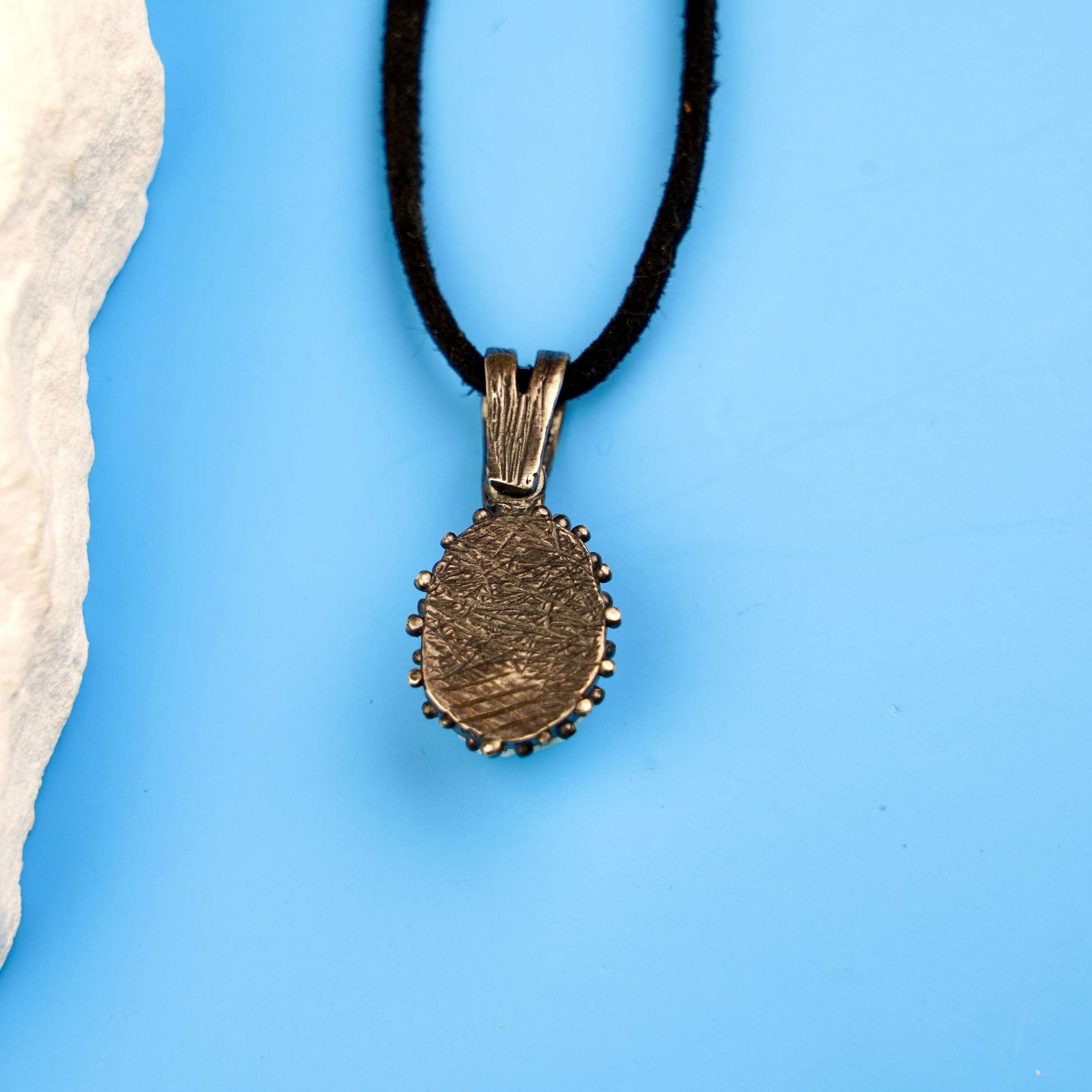 moonstone pendant backside detail sterling silver necklace