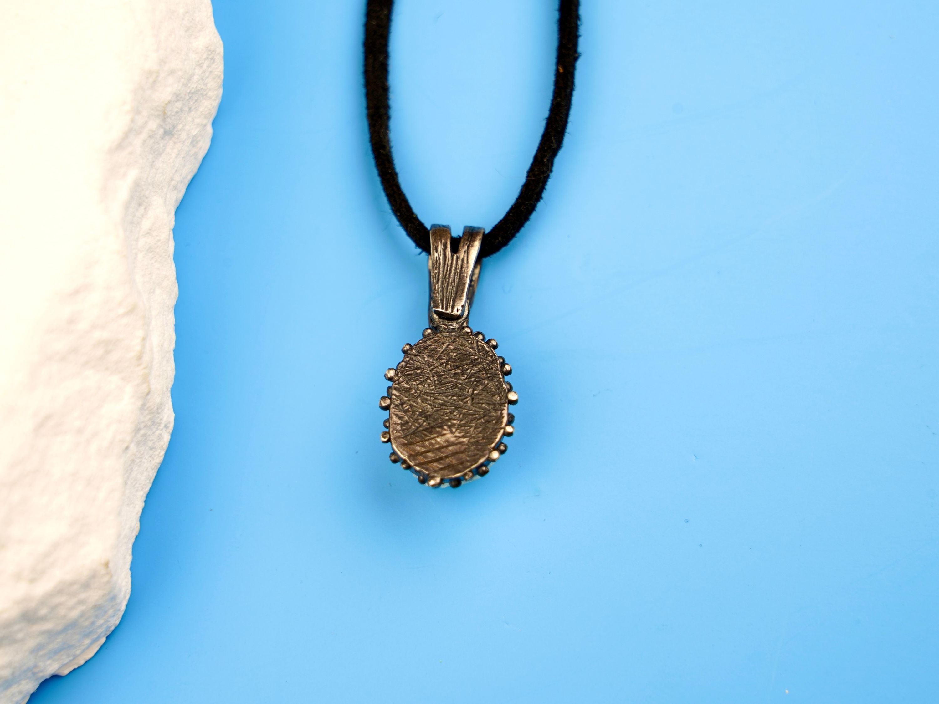 moonstone pendant backside detail sterling silver necklace