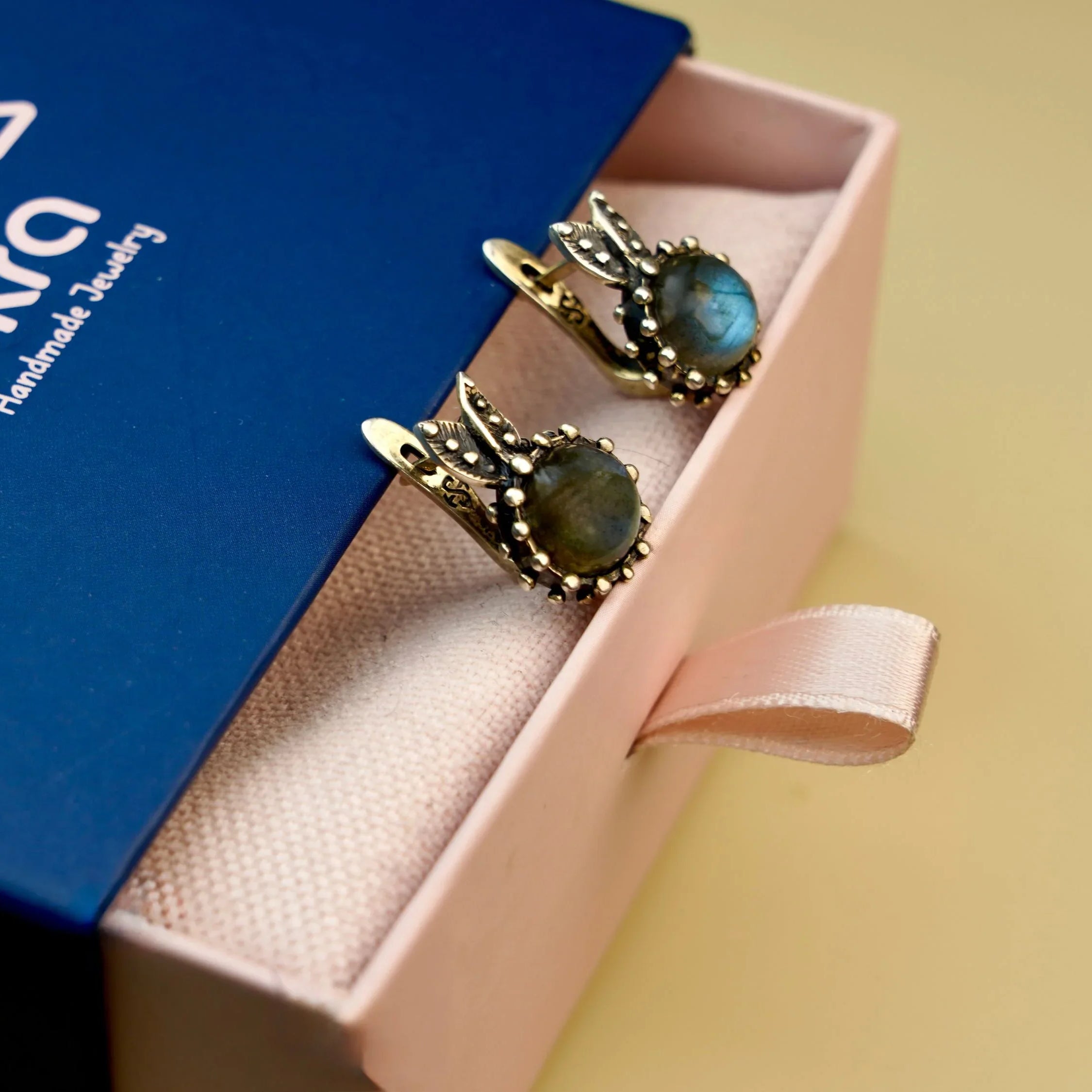 Labradorite earrings gift ready packaging jewelry box presentation