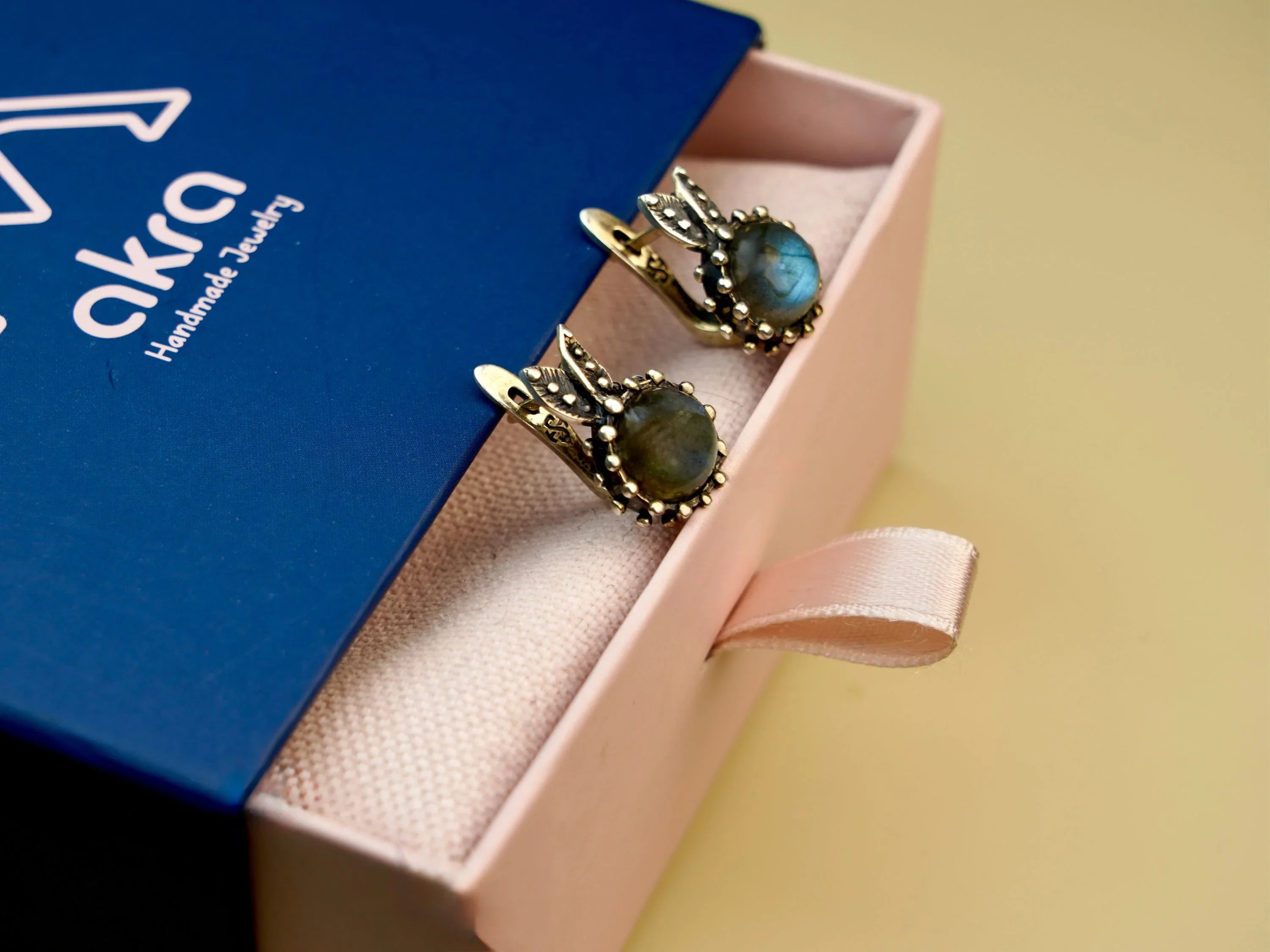 Labradorite earrings gift ready packaging jewelry box presentation