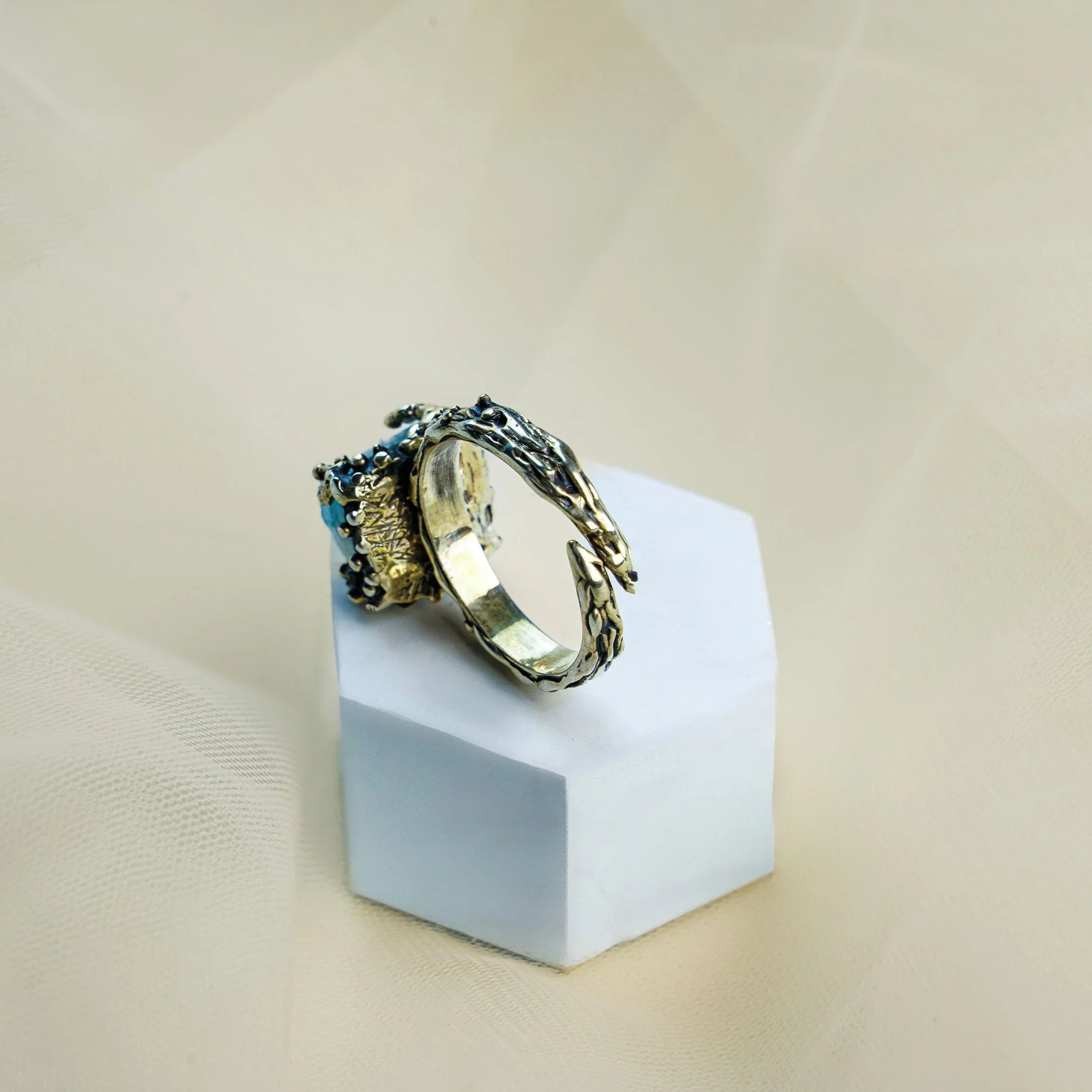 Aquamarine ring inner band back view sterling silver adjustable design