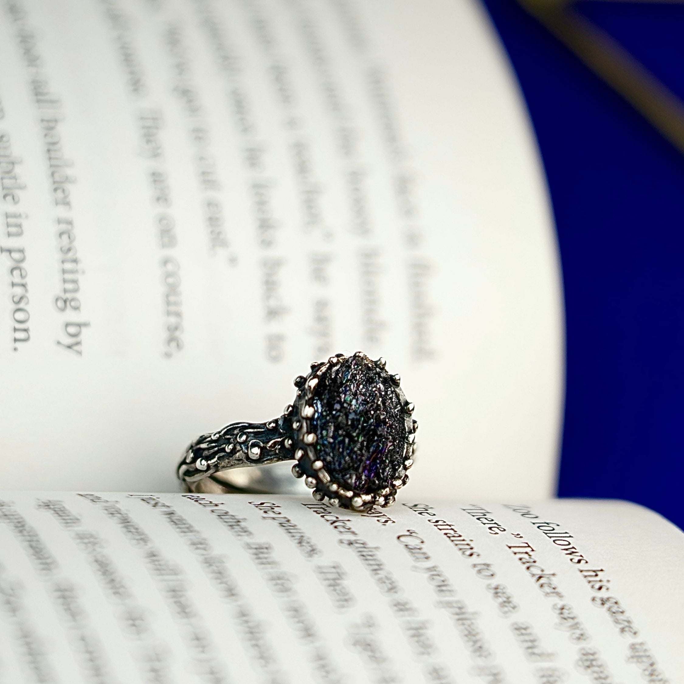 Alternative close up raw tourmaline crystal texture variation adjustable ring macro detail
