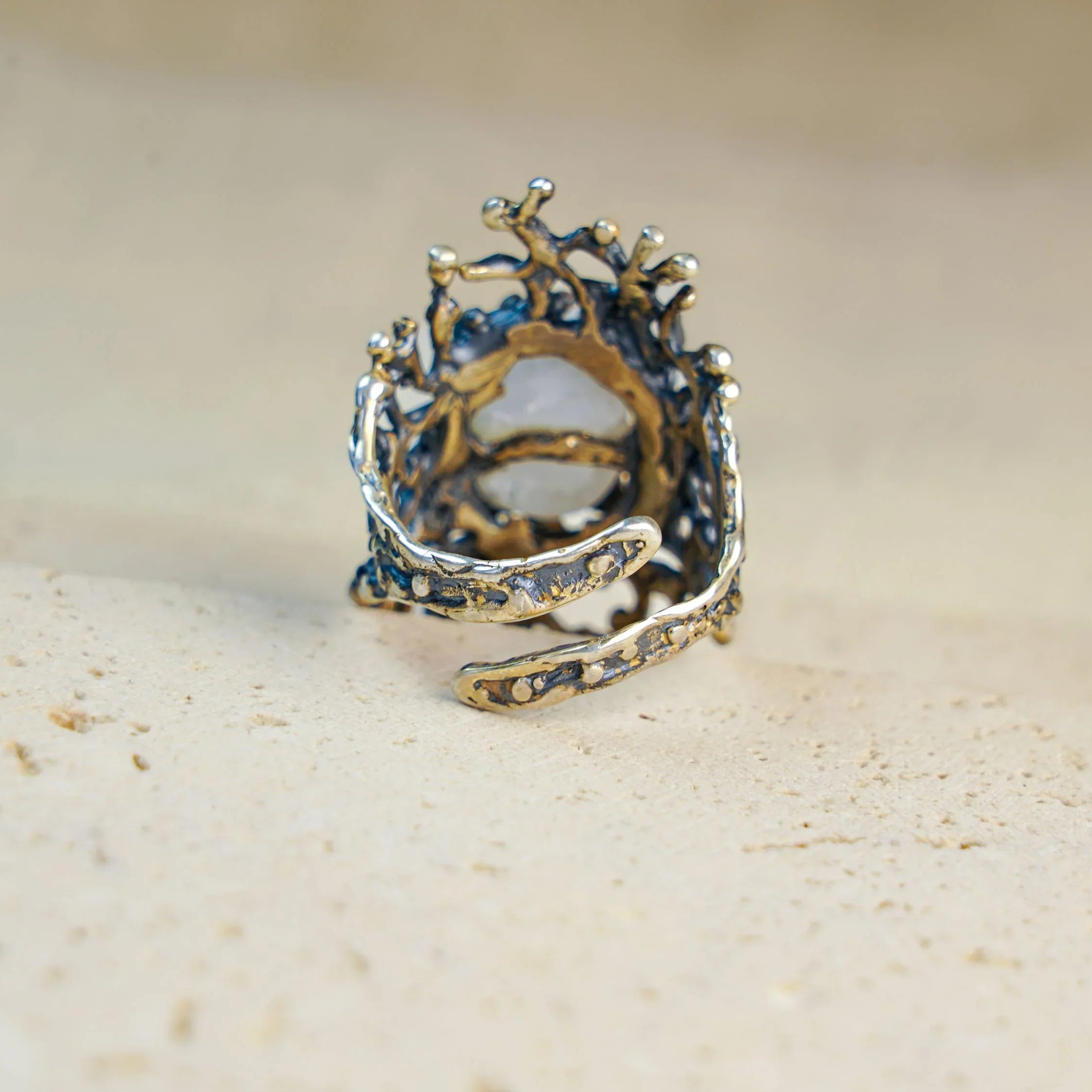 Moonstone ring inner band detail sterling silver handcrafted ring structure