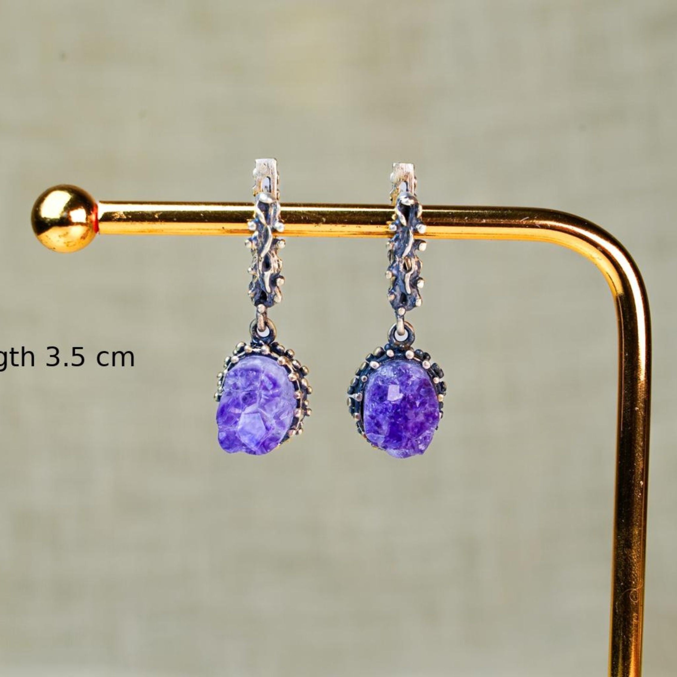 amethyst earrings size reference long drop purple gemstone earrings