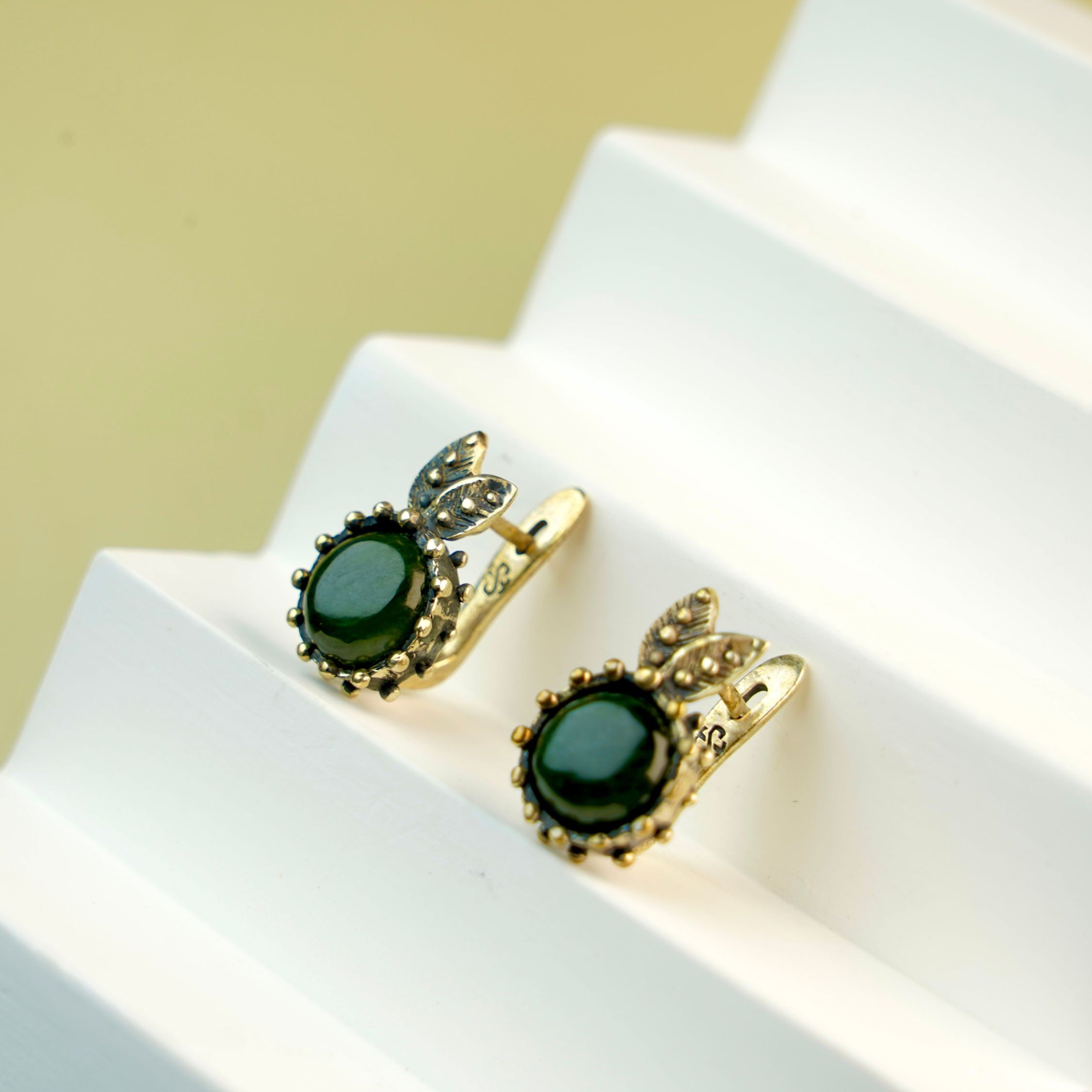 jade earrings aesthetic minimalist green gemstone jewelry look