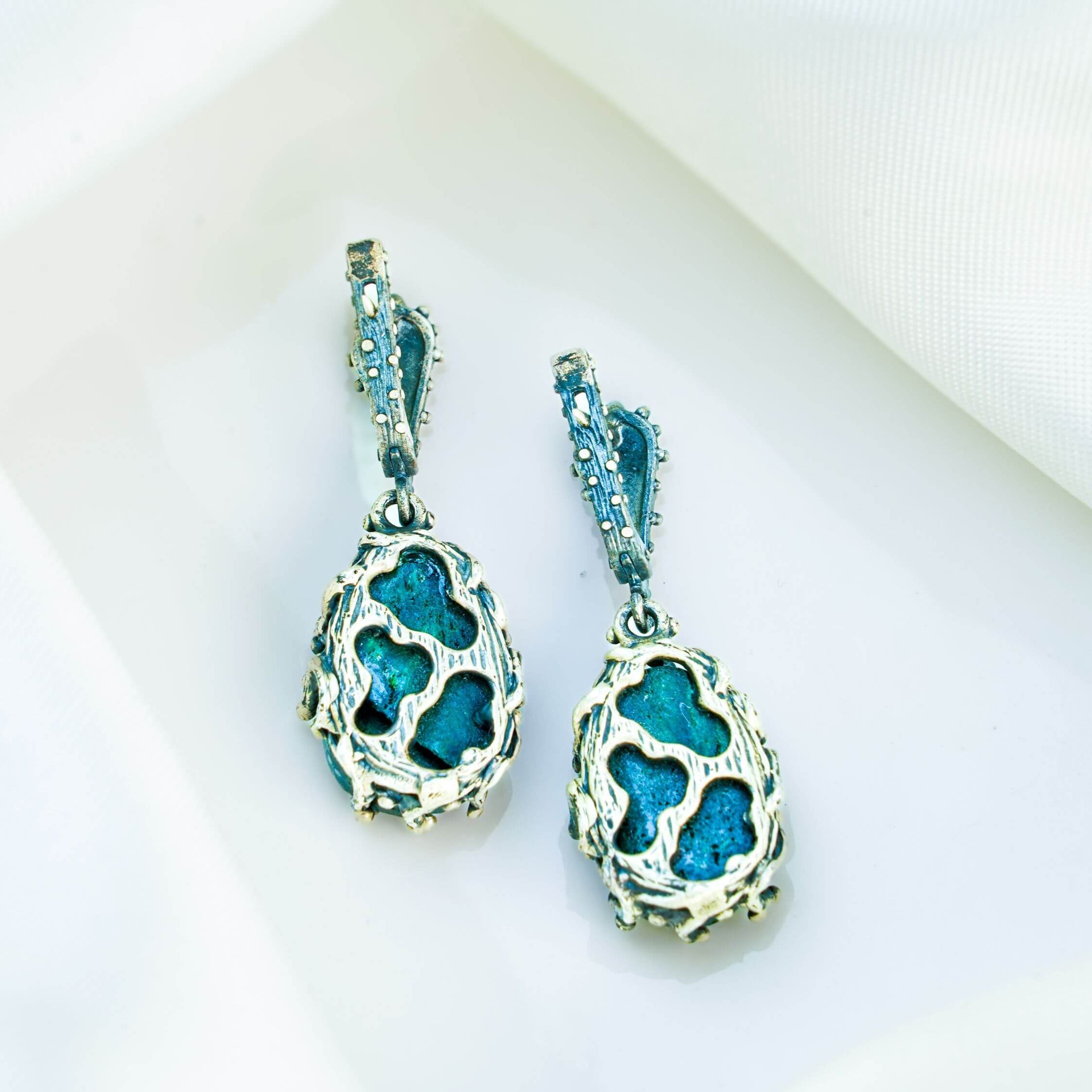 Rear view of the teardrop earring, showcasing the secure 925 sterling silver leverback closure and artisan craftsmanship
