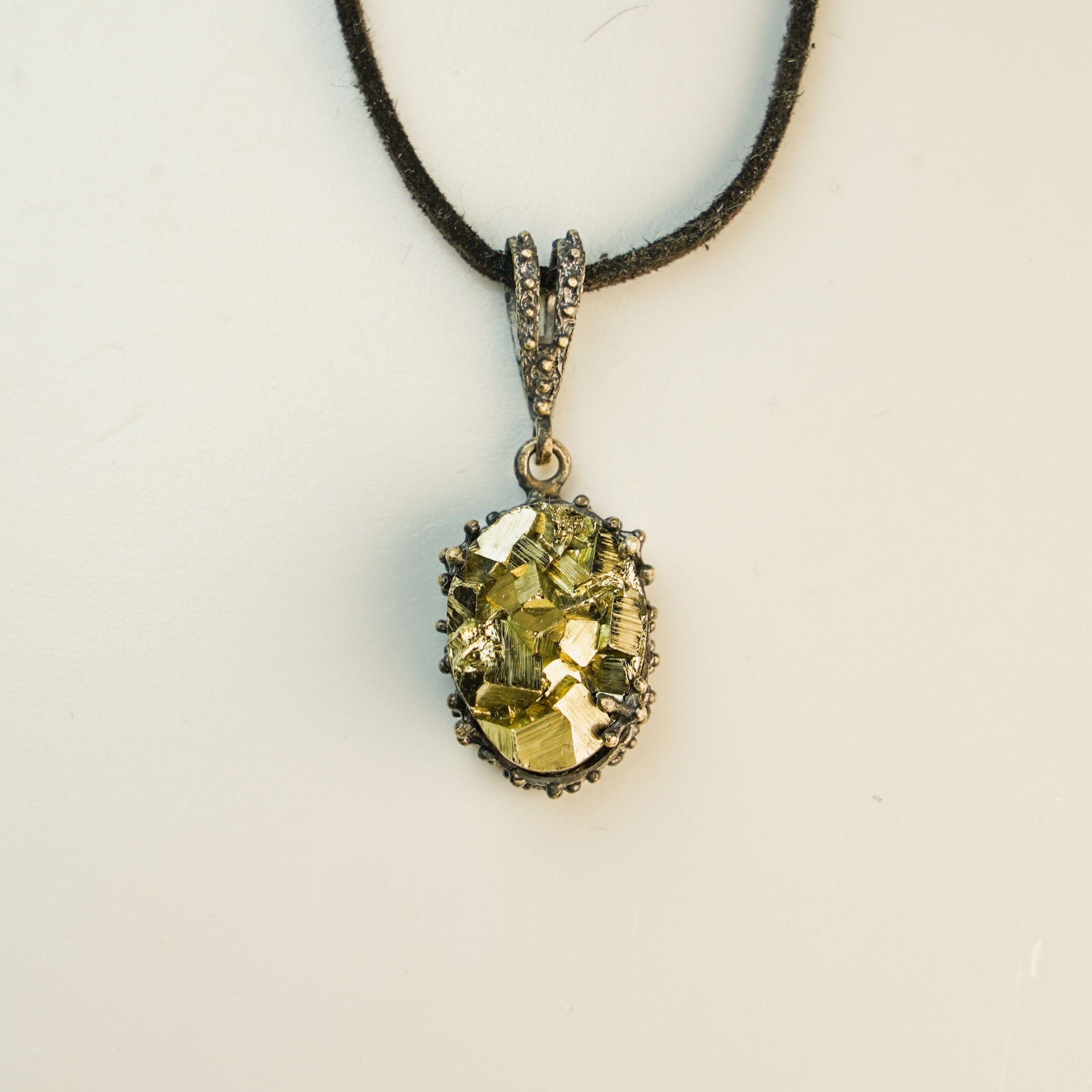 pyrite statement necklace raw gold gemstone sterling silver