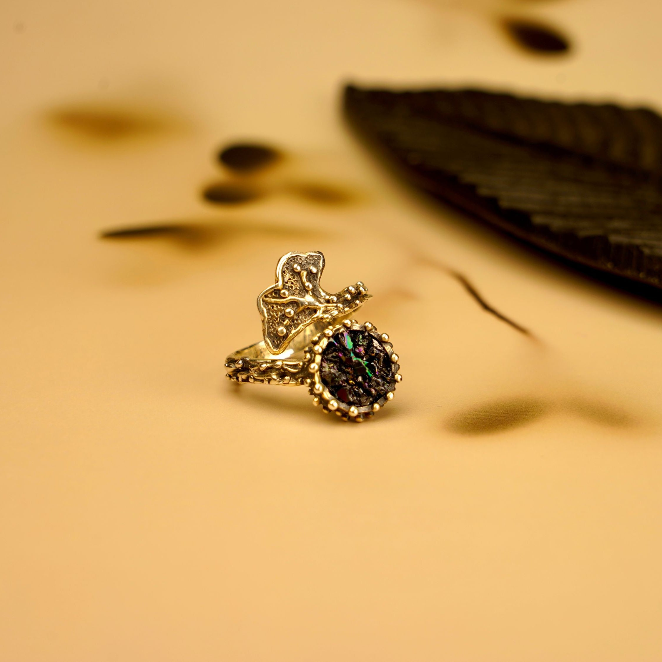 Lifestyle black tourmaline statement ring aesthetic composition artistic jewelry styling