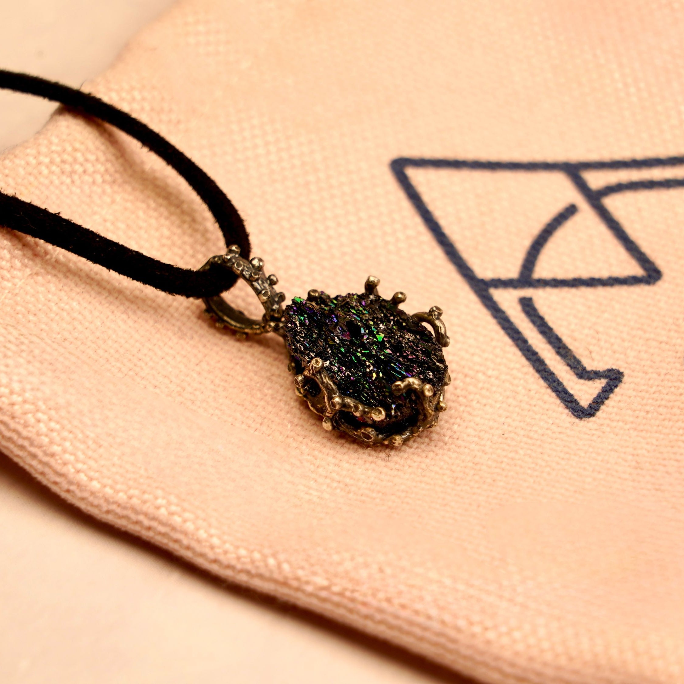 black tourmaline necklace worn on neck gothic minimalist style