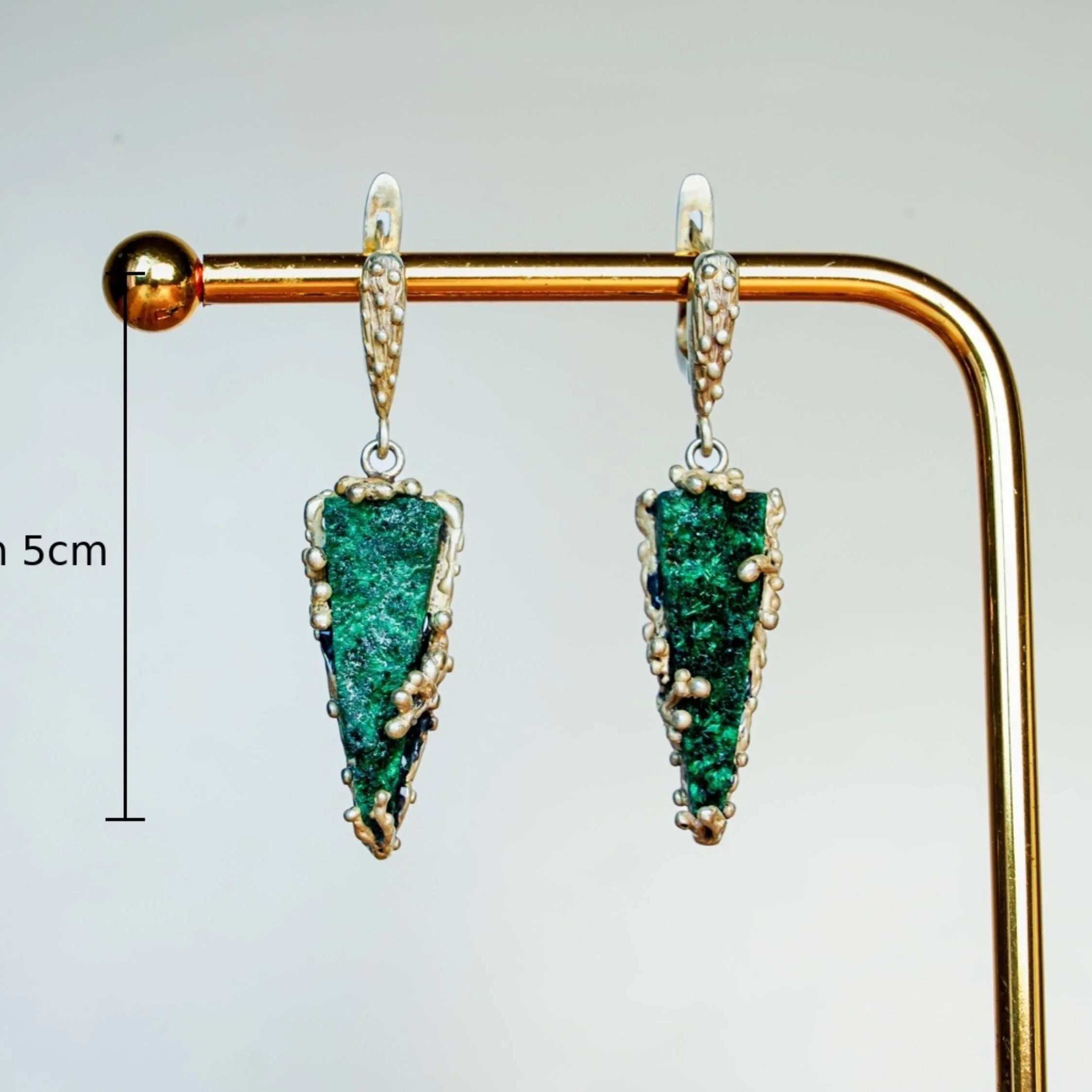 Malachite earrings length size reference green gemstone silver jewelry