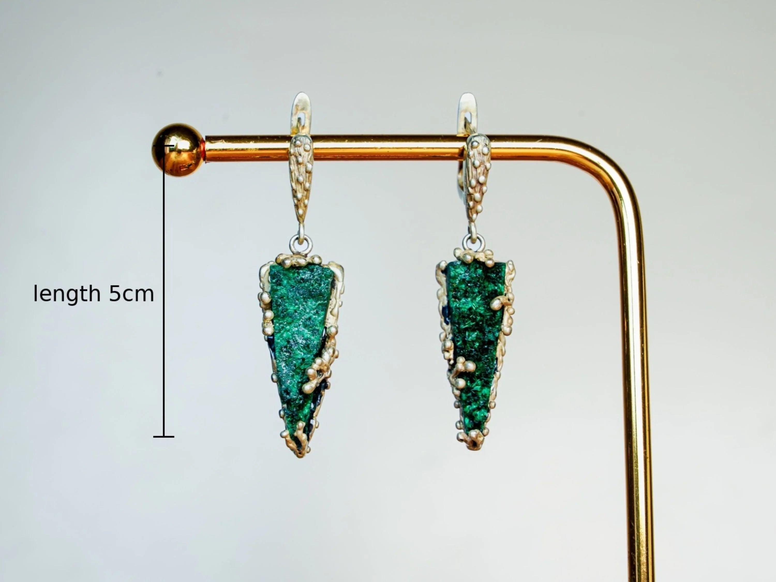 Malachite earrings length size reference green gemstone silver jewelry