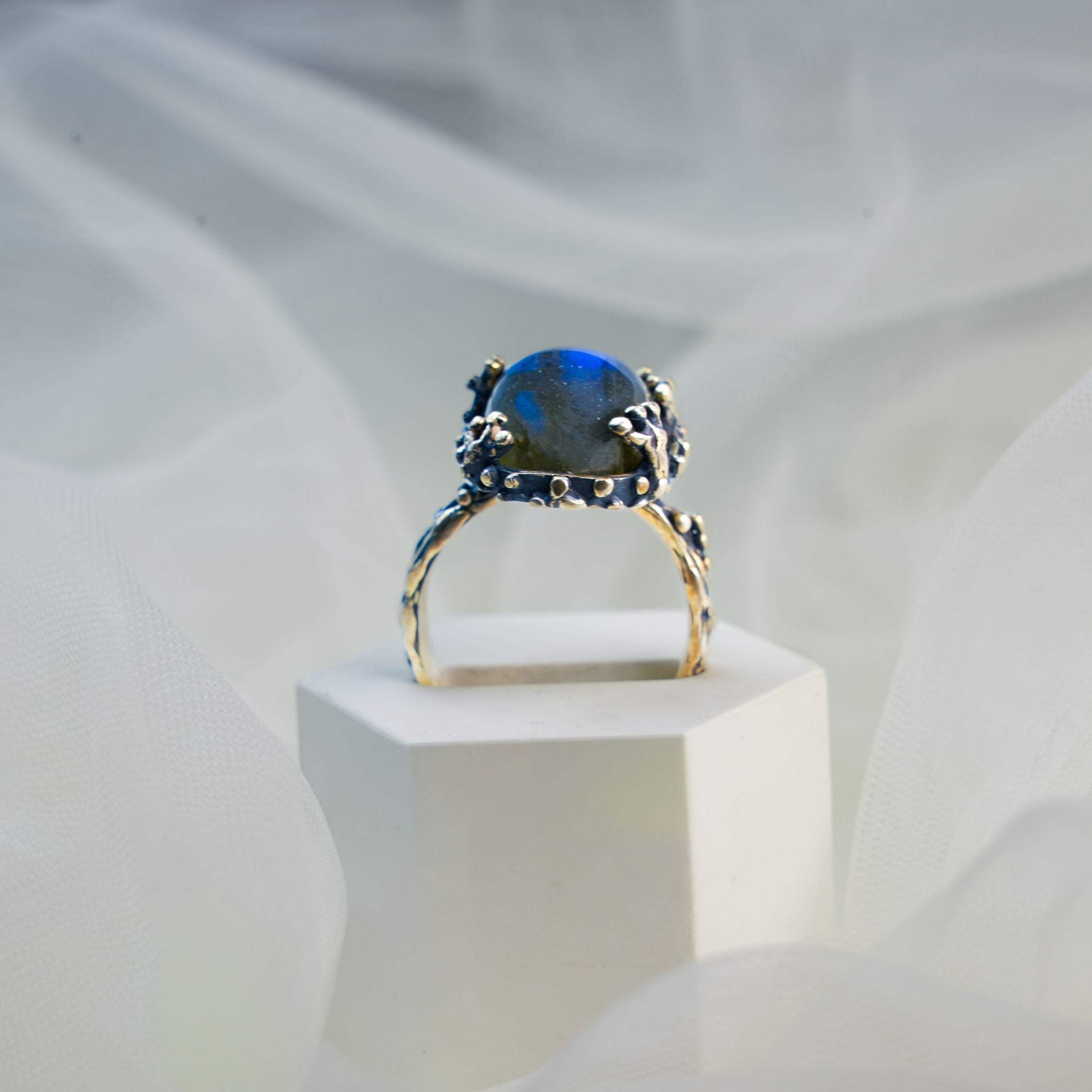 labradorite ring profile view blue flash gemstone statement ring