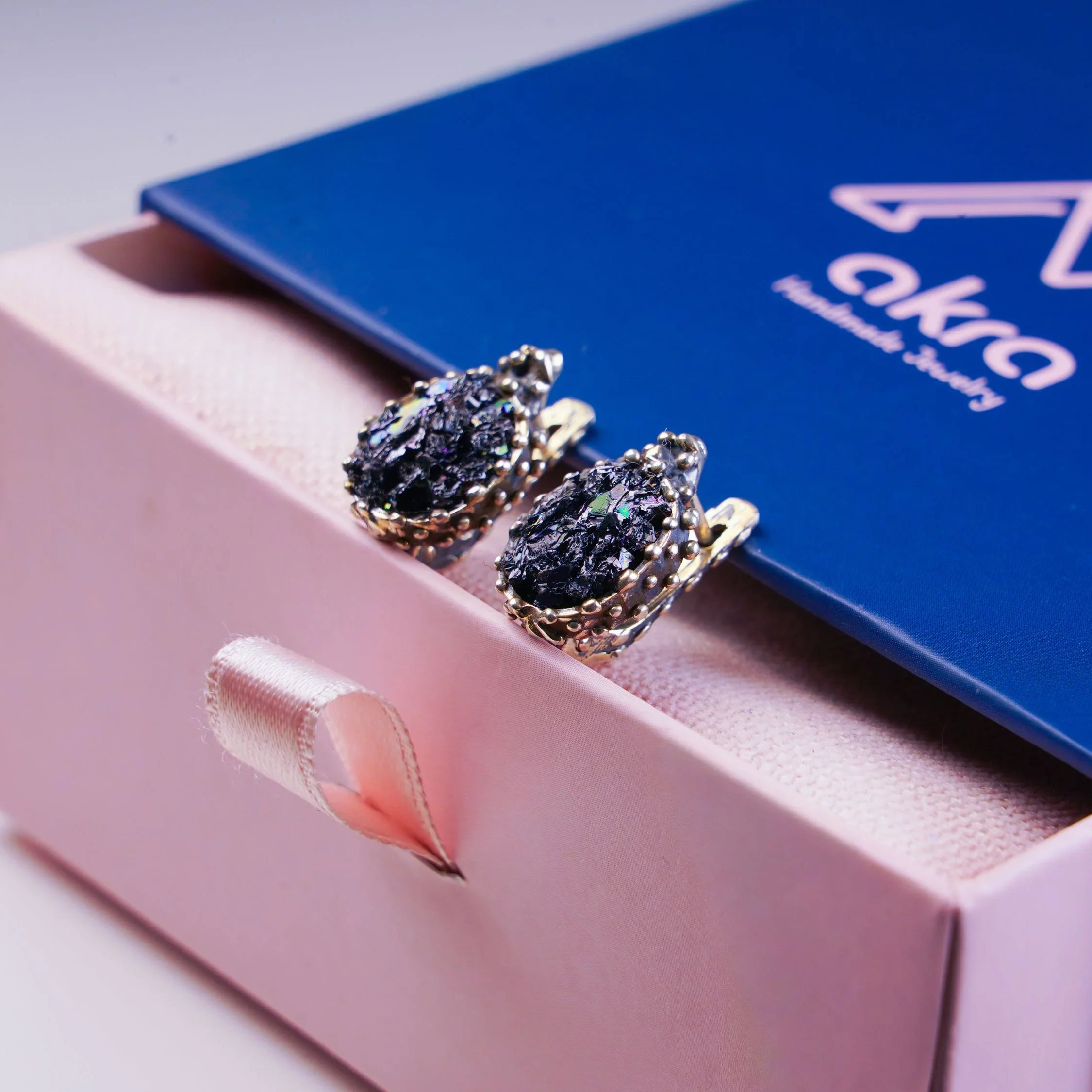 Black moissanite earrings gift box packaging ready for gifting jewelry