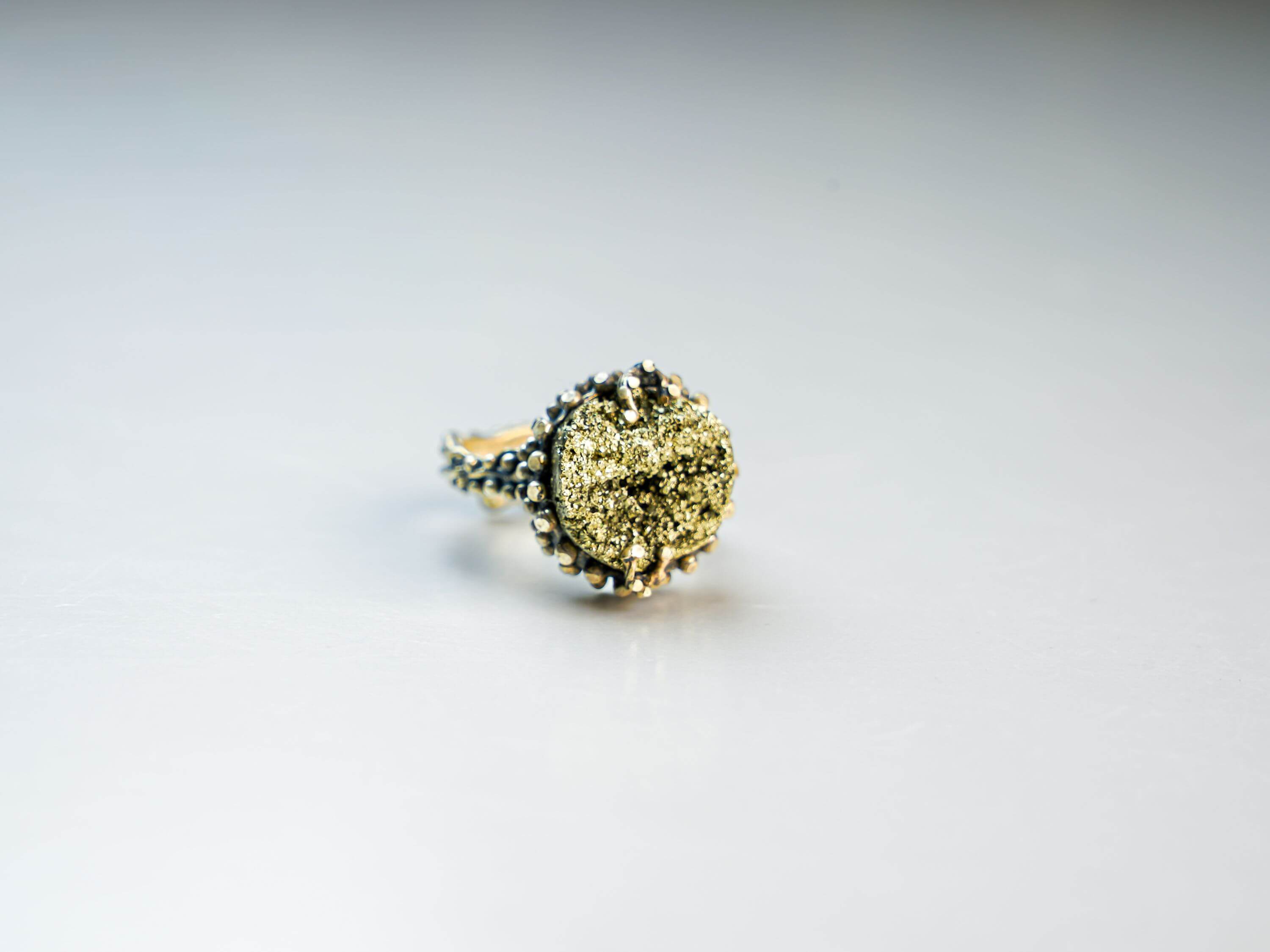 Natural handcrafted Pyrite sterling silver statement ring by AKRA