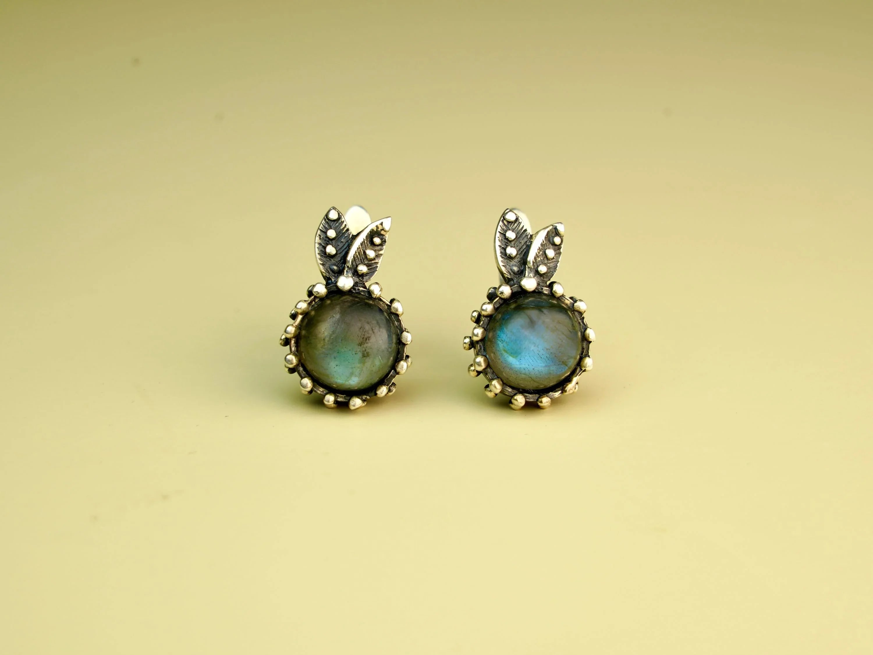 Labradorite leverback earrings blue flash sterling silver minimalist jewelry front view