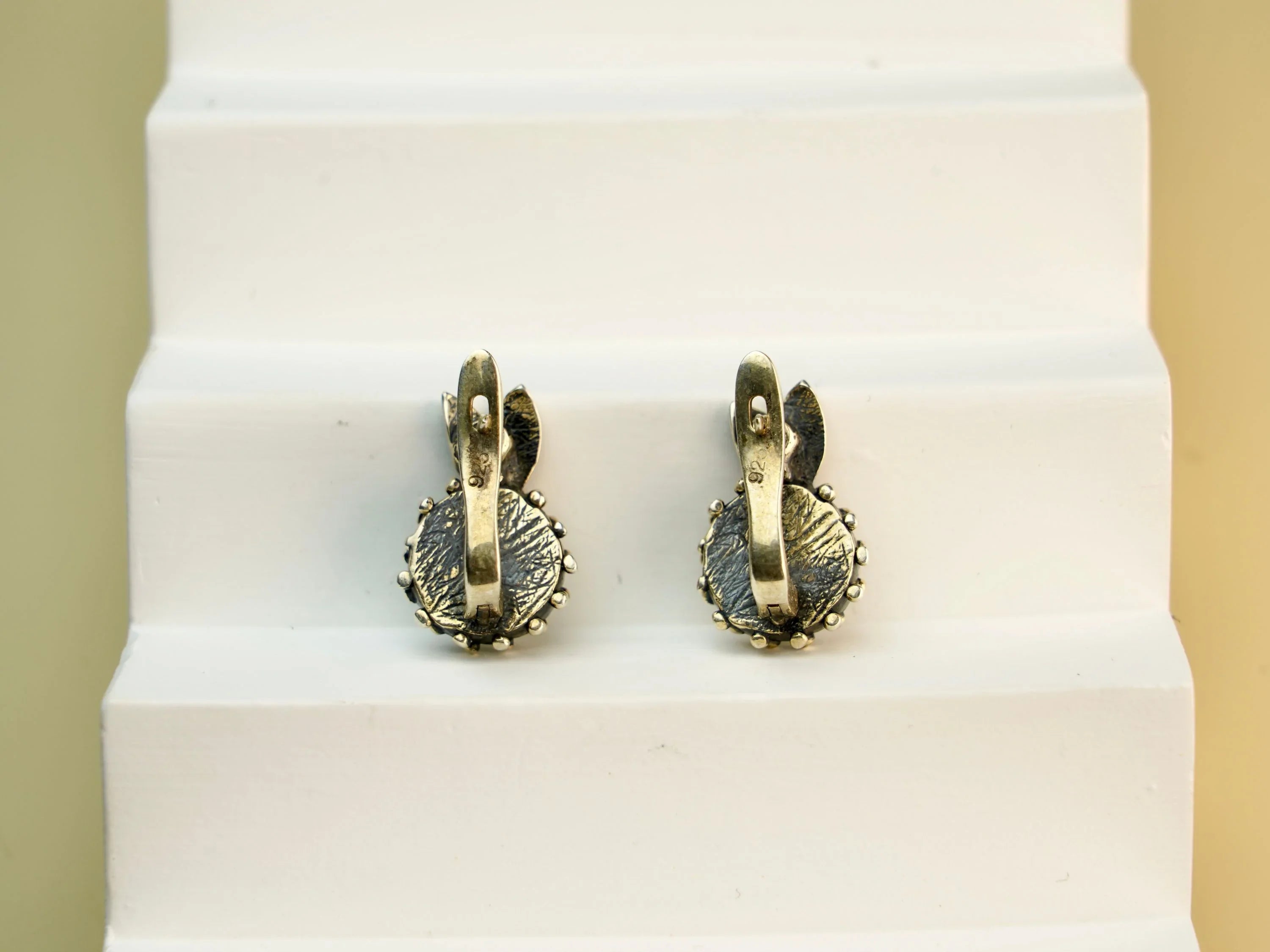Labradorite leverback earrings back symmetry view sterling silver craftsmanship