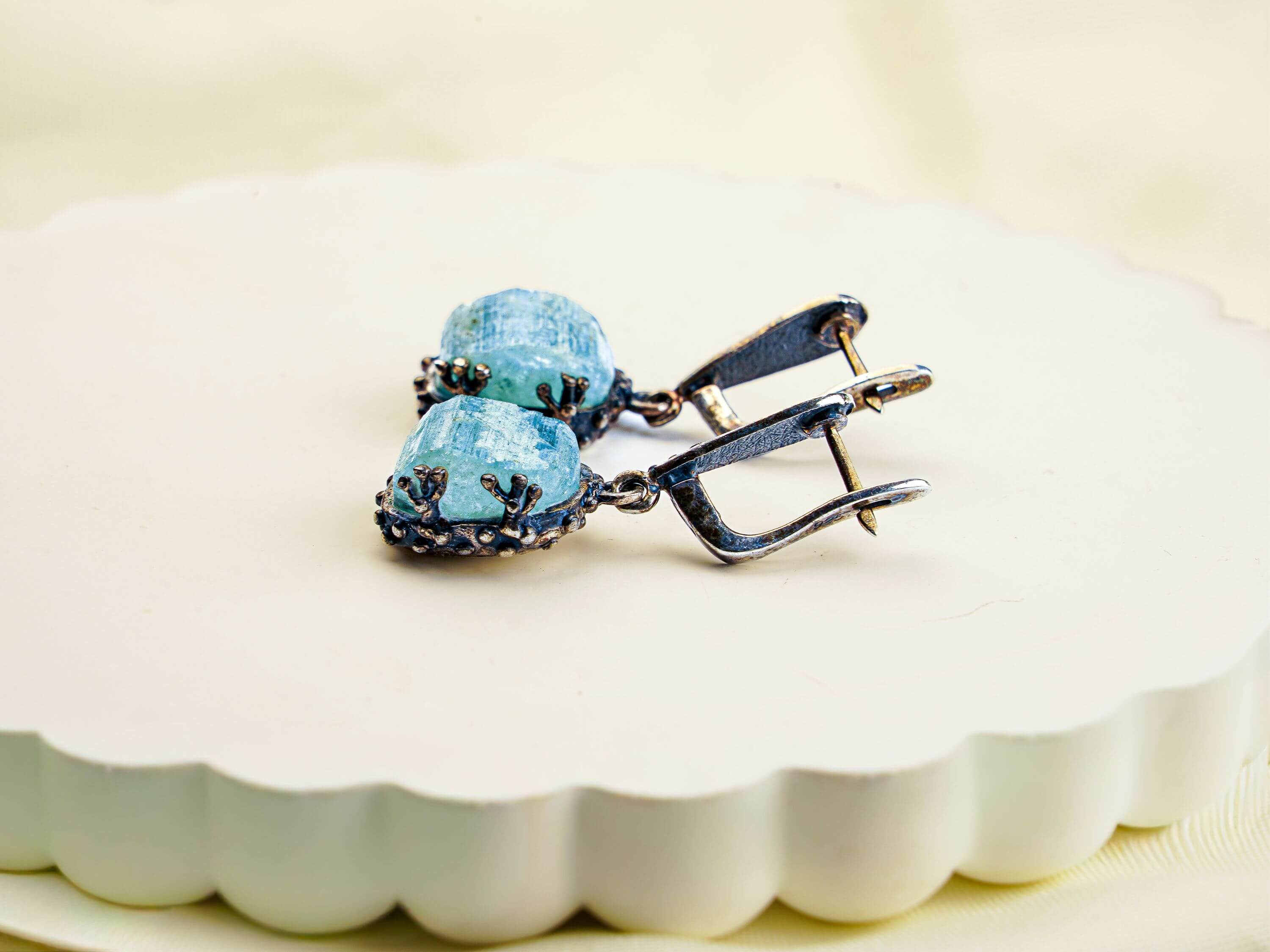 Aquamarine earrings aqua gemstone jewelry soft natural composition