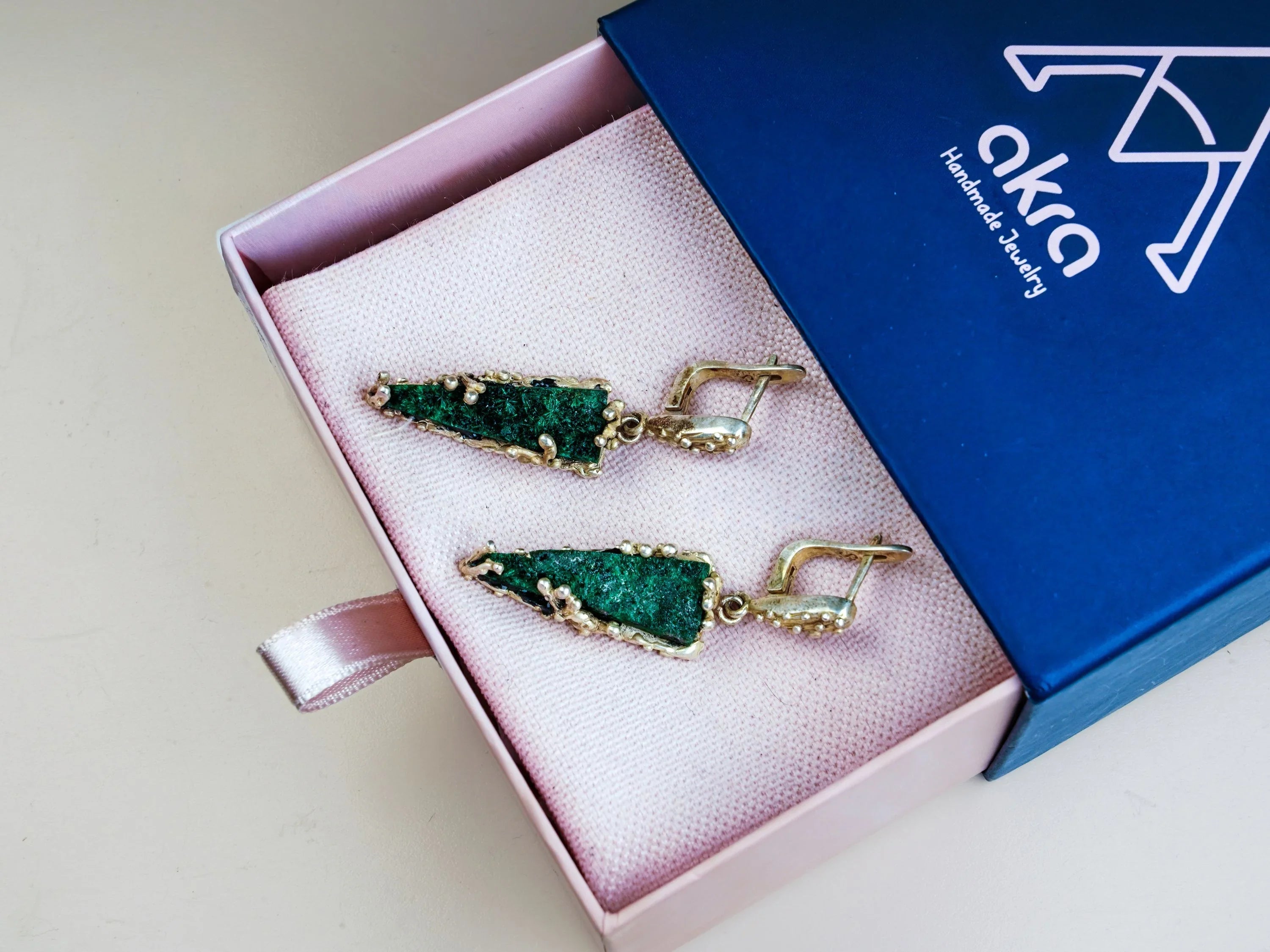 Malachite earrings gift box packaging ready for gifting jewelry