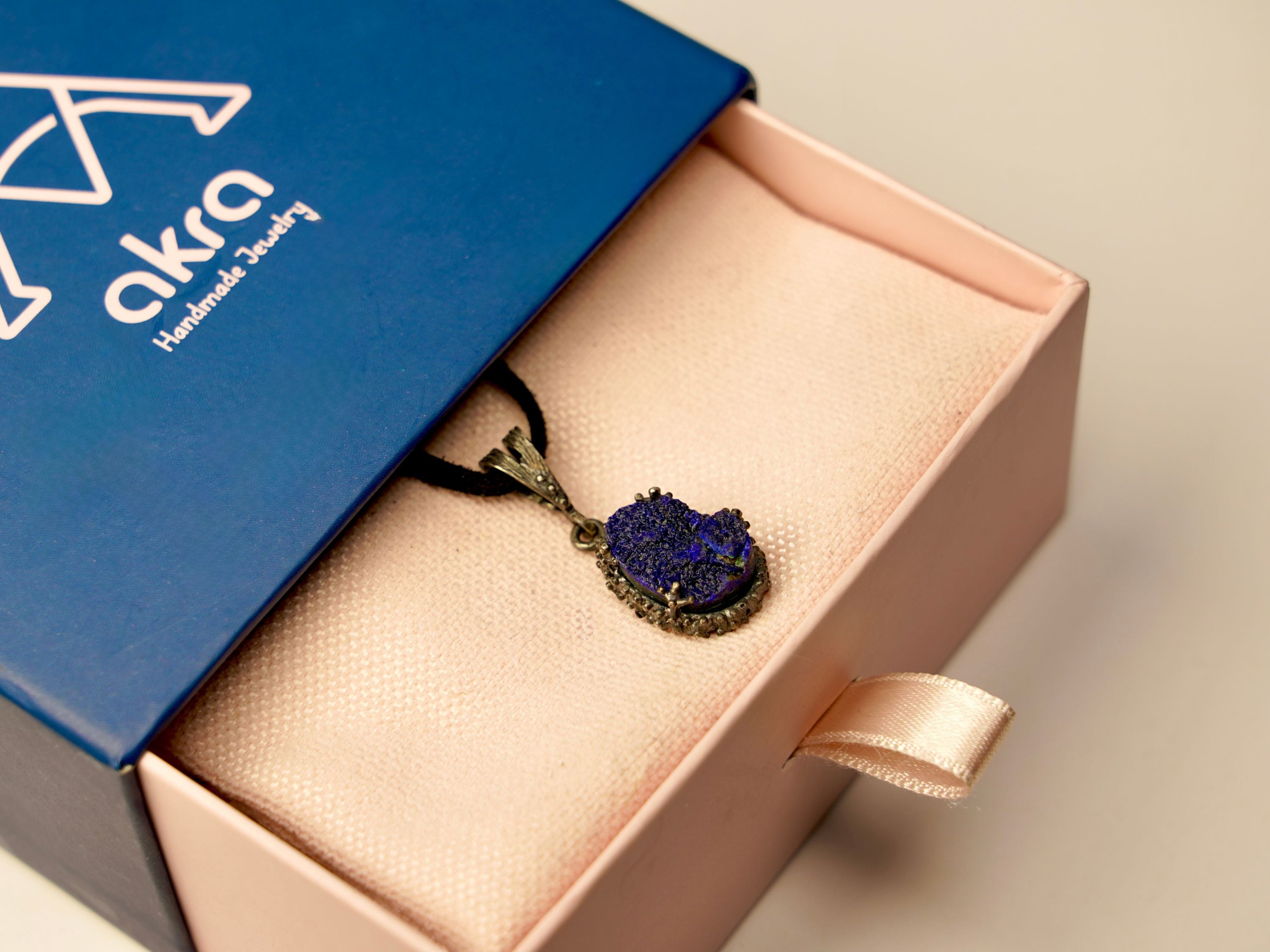 lapis lazuli pendant in gift box, jewelry packaging ready for gift