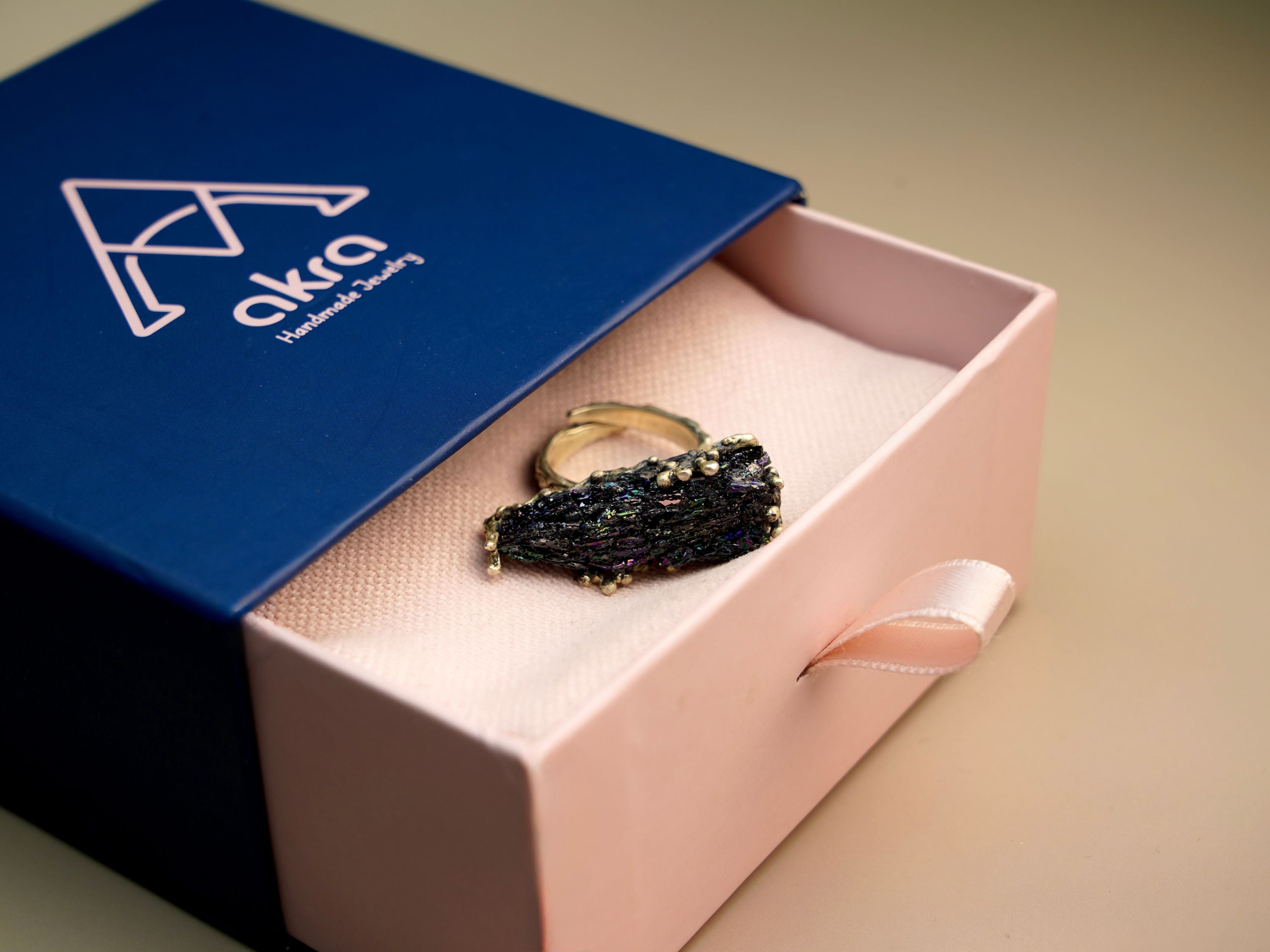 tourmaline ring gift box packaging raw gemstone jewelry gift for her
