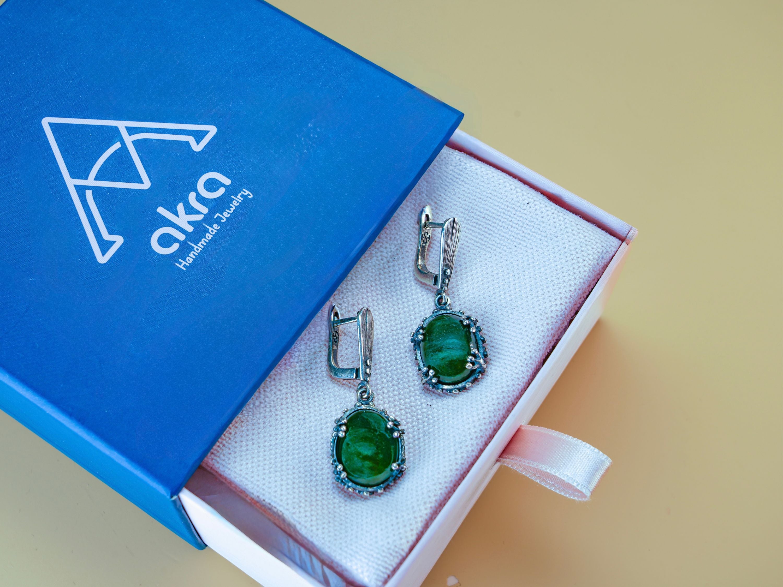 Jade earrings in gift box packaging premium jewelry ready for gift