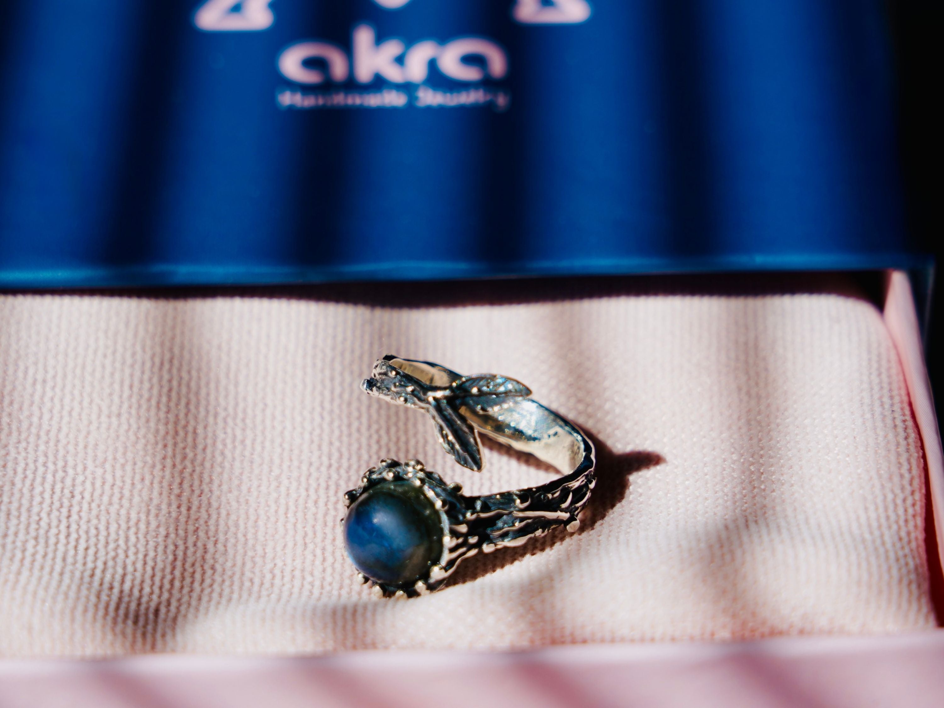 Labradorite adjustable ring in gift box packaging premium jewelry ready for gift