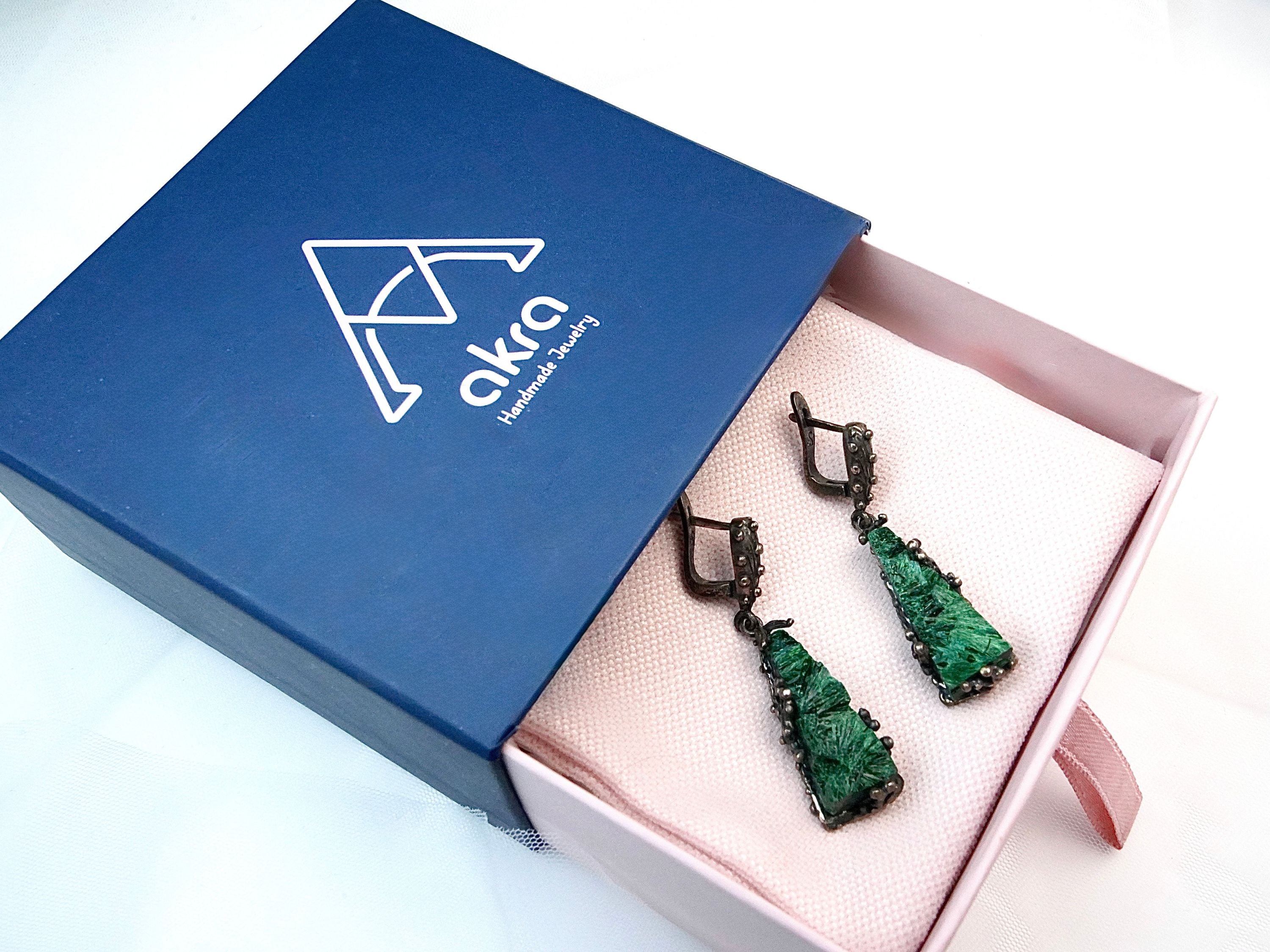 malachite earrings gift ready packaging akra jewelry box