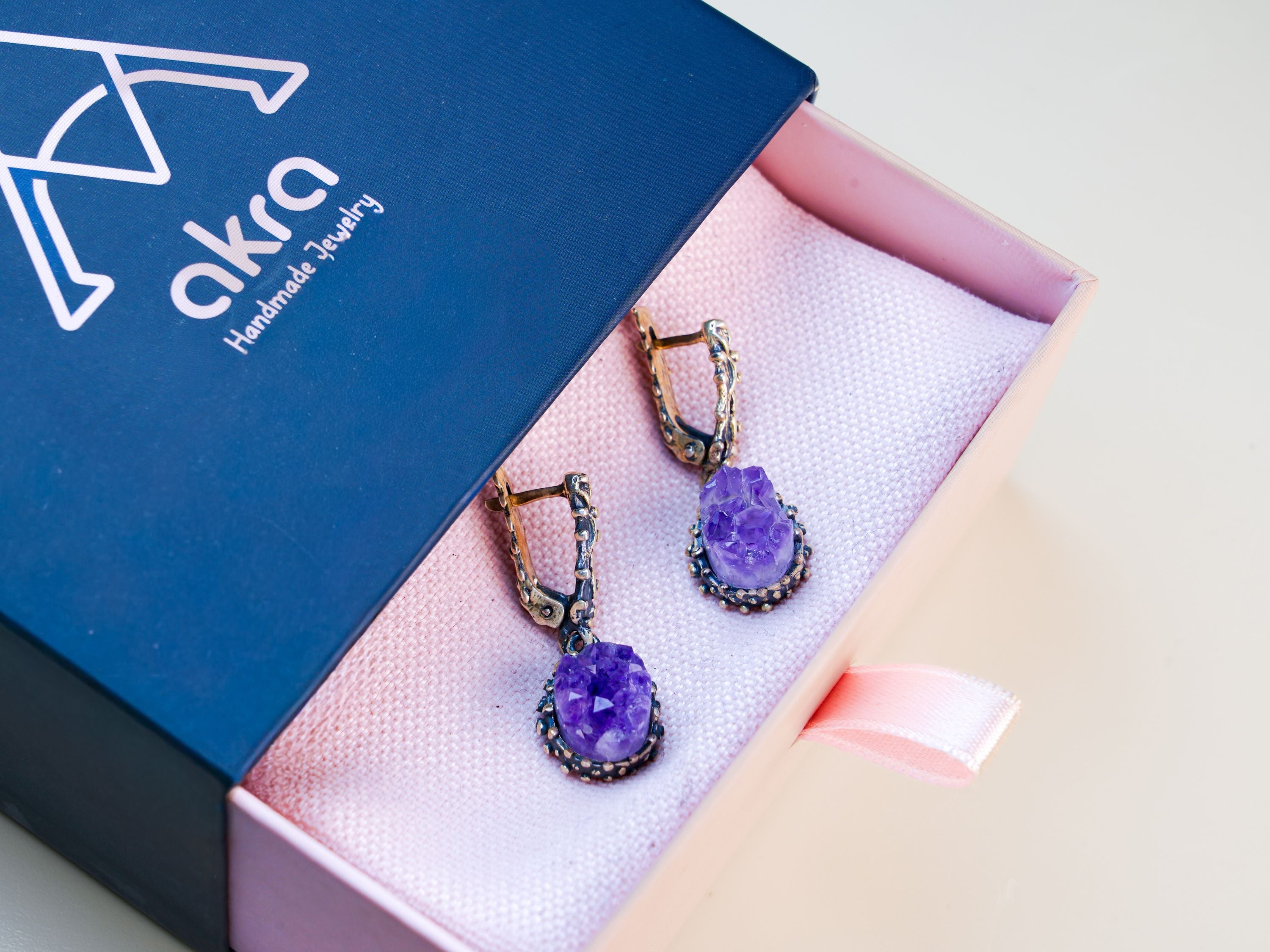 amethyst earrings gift box packaging purple gemstone jewelry gift for her