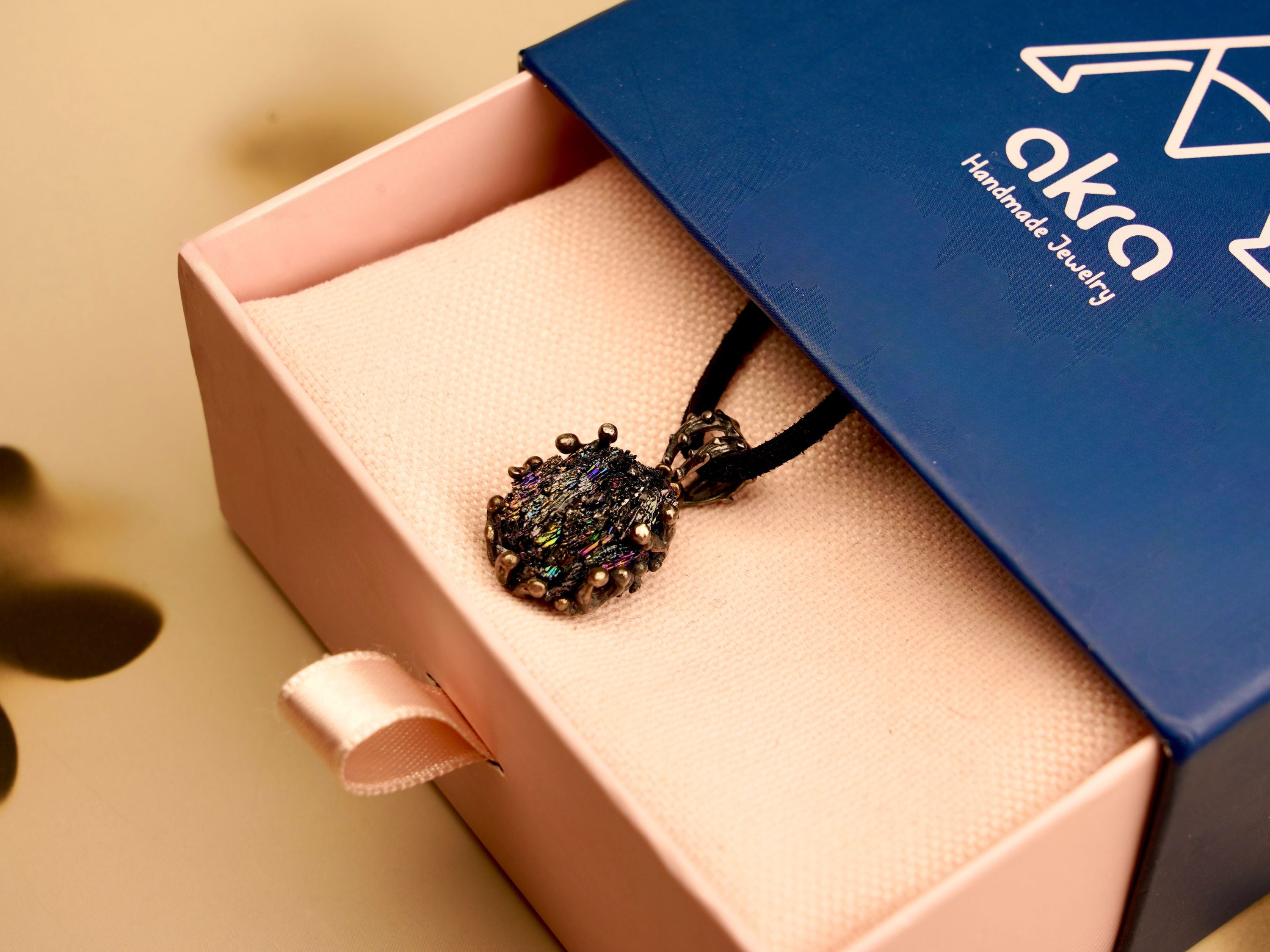 Handcrafted Obsidian necklace in a premium AKRA jewelry gift box - perfect for unique gift giving