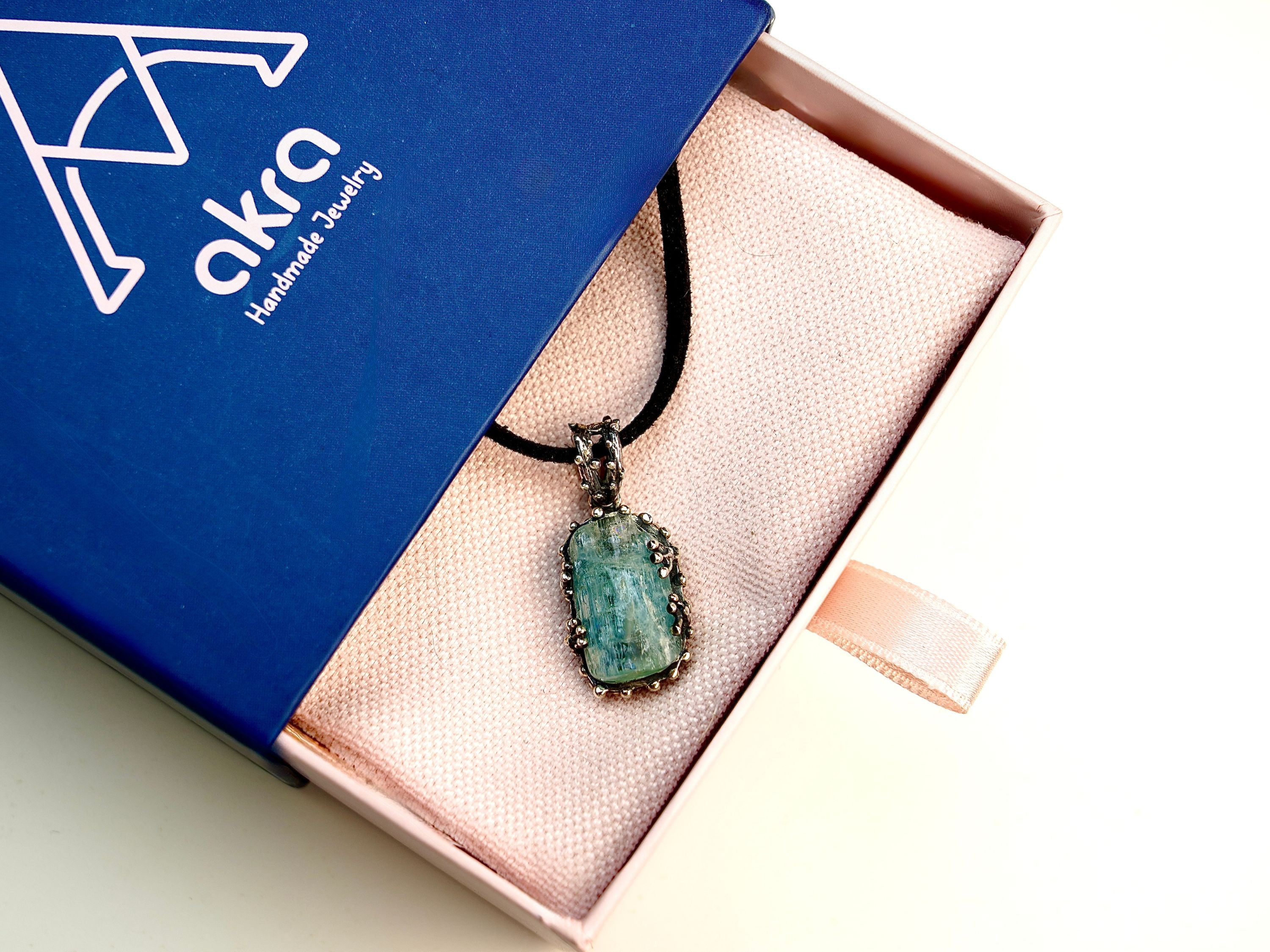 Aquamarine necklace in gift box packaging premium jewelry ready for gift