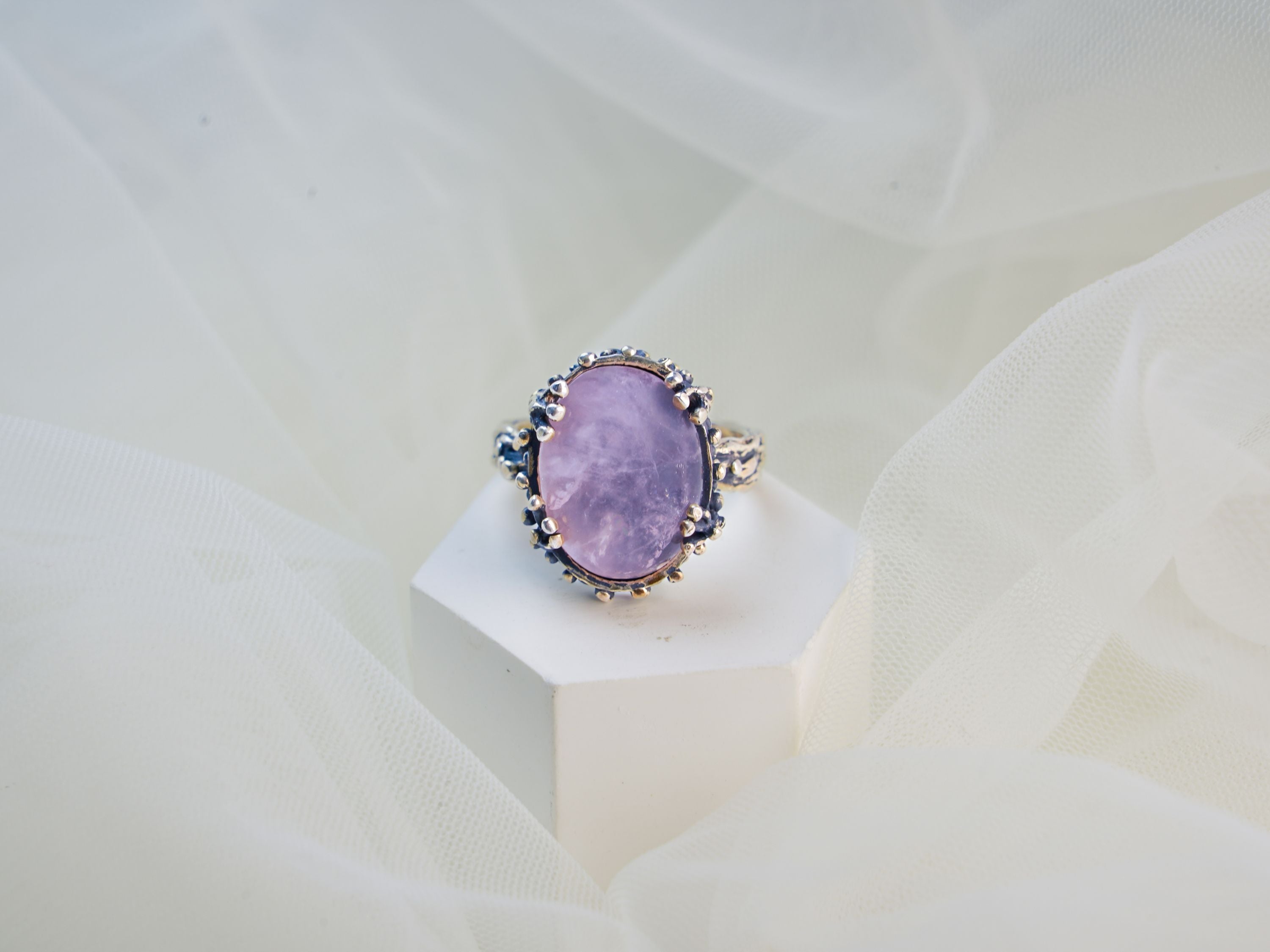 rose quartz ring pink gemstone sterling silver elegant statement ring