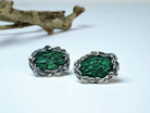 Malachite earrings raw green gemstone silver statement earrings clean hero image