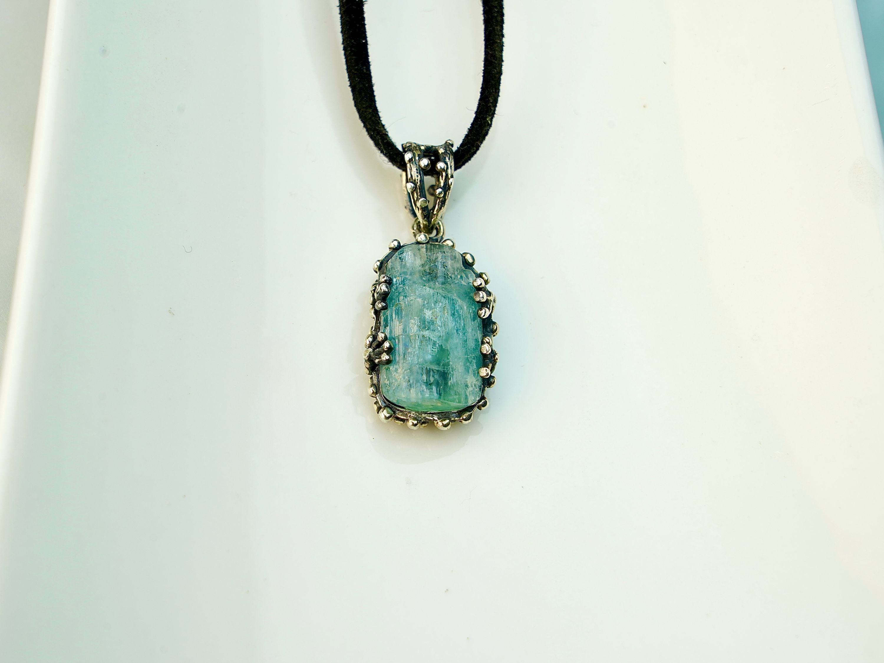 Aquamarine necklace raw blue crystal pendant sterling silver necklace 